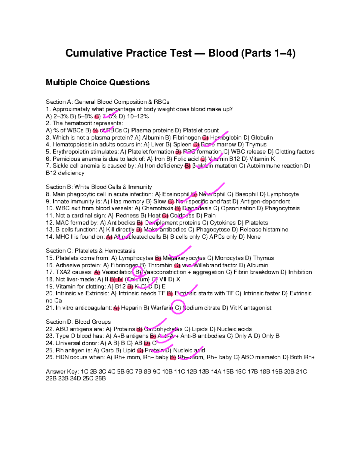 Cumulative Practice Test: Blood Composition & Immunity (BIO101) - Studocu
