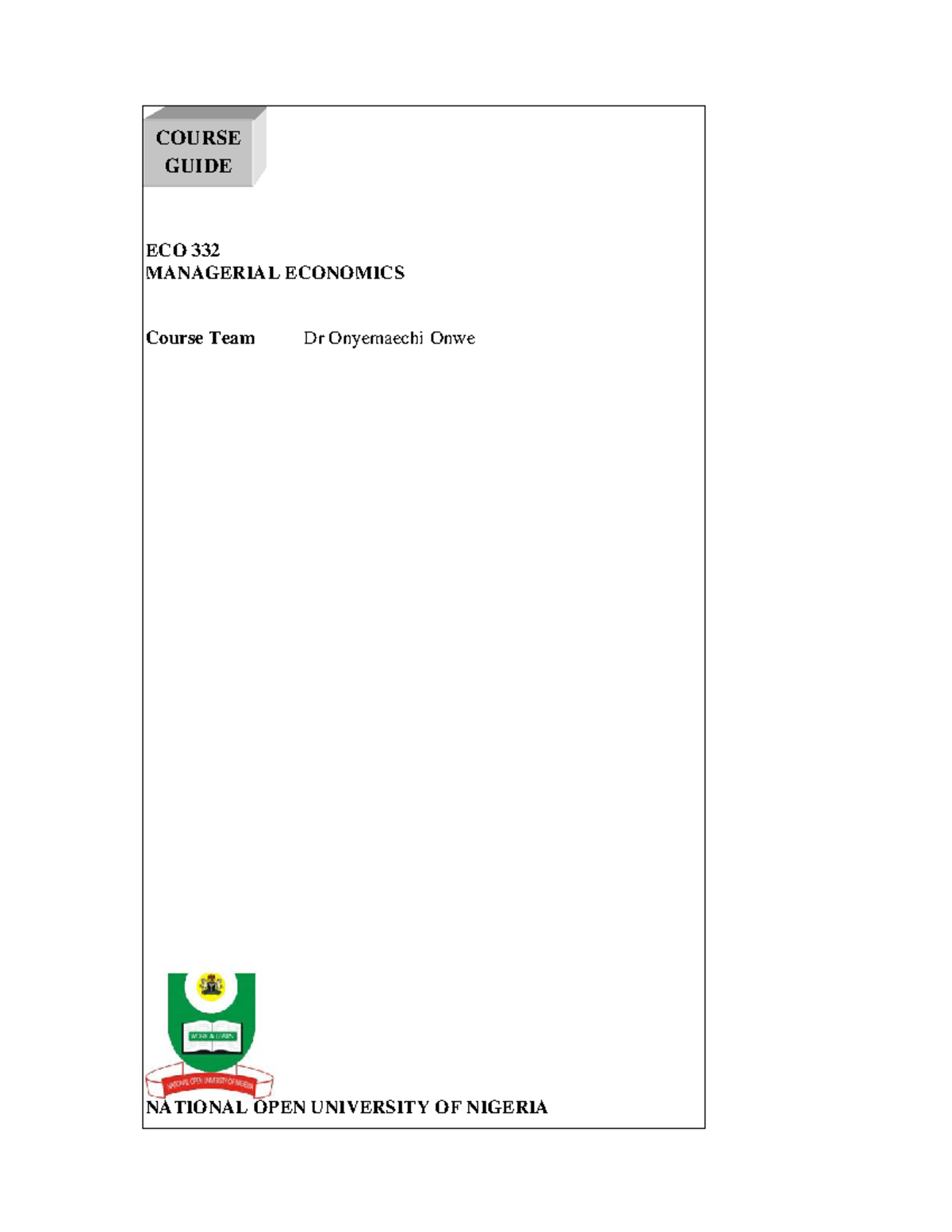 ECO 332: Comprehensive Course Guide on Managerial Economics - Studocu
