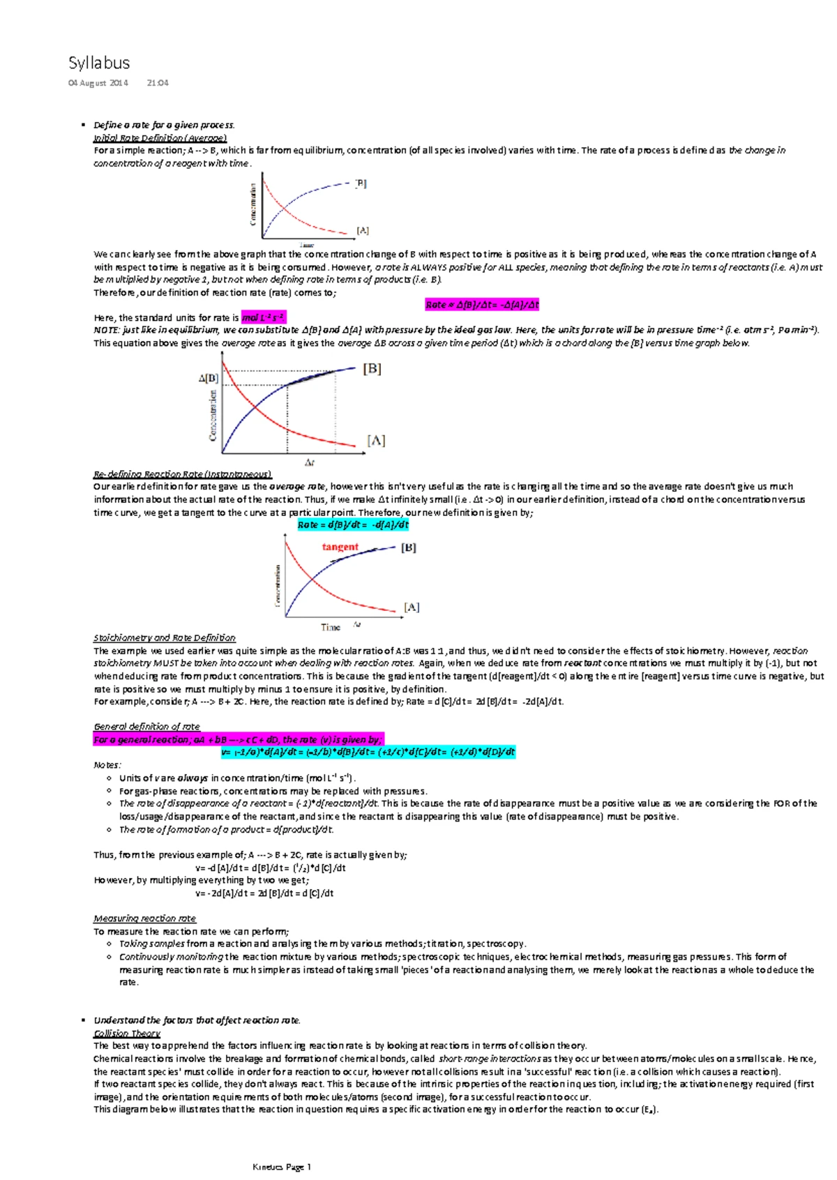 Chem 101: Week 1 Lecture Notes on Chemical Kinetics - Studocu