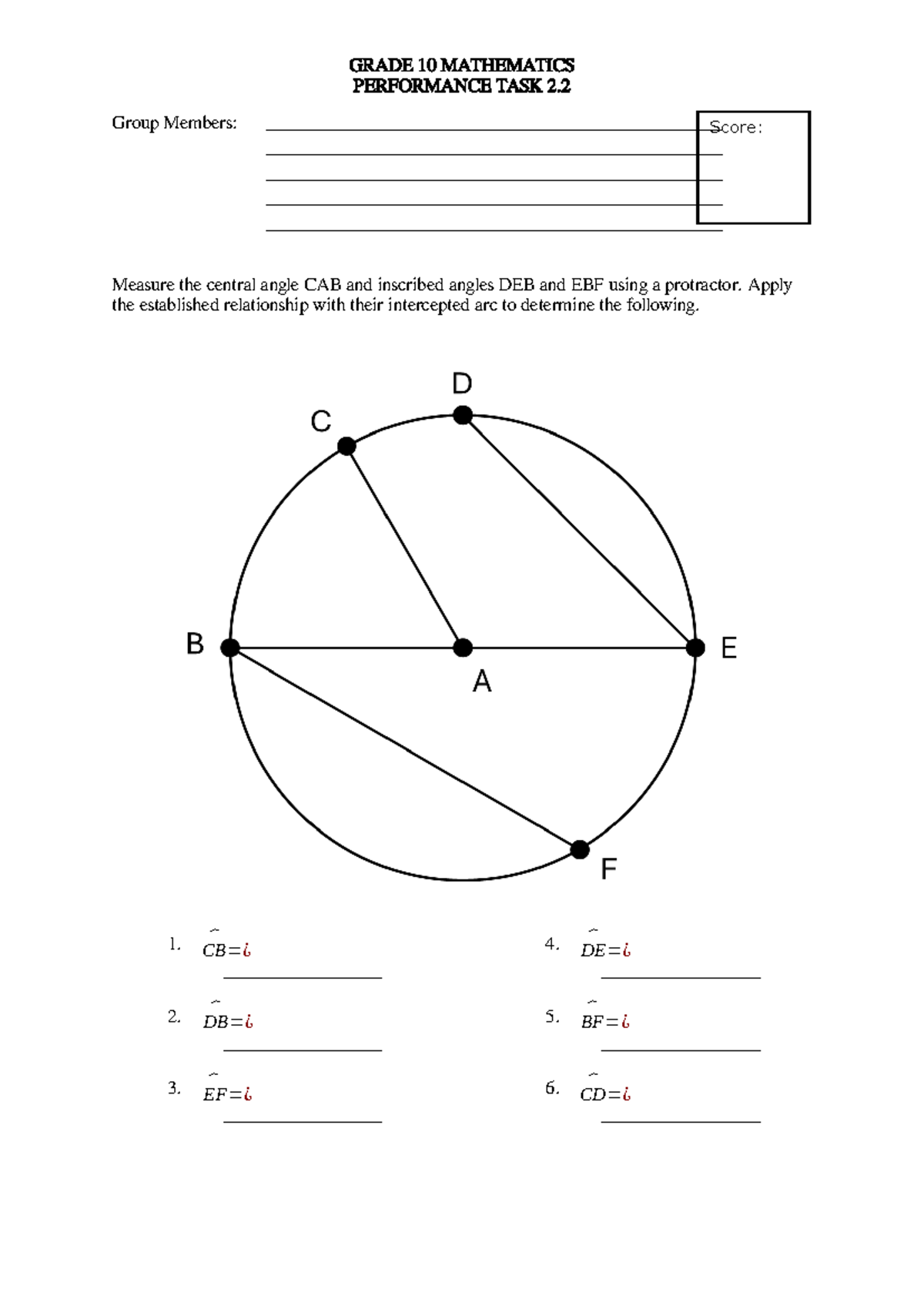 Performance TASK 2.2 - GRADE 10 MATHEMATICS PERFORMANCE TASK 2. Group ...