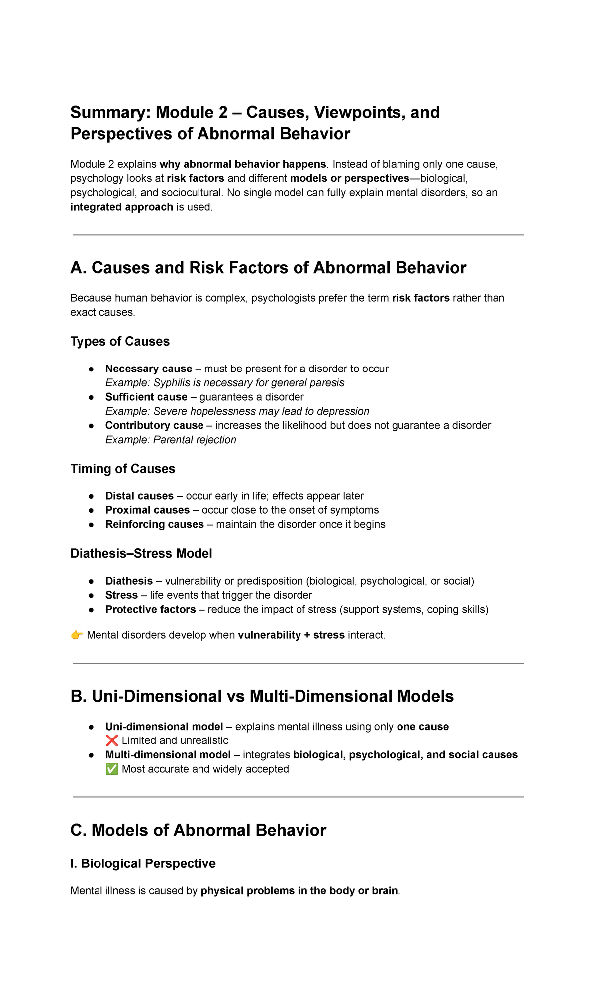 Abnormal Psychology (PSY 201) Module 2: Causes & Perspectives of ...