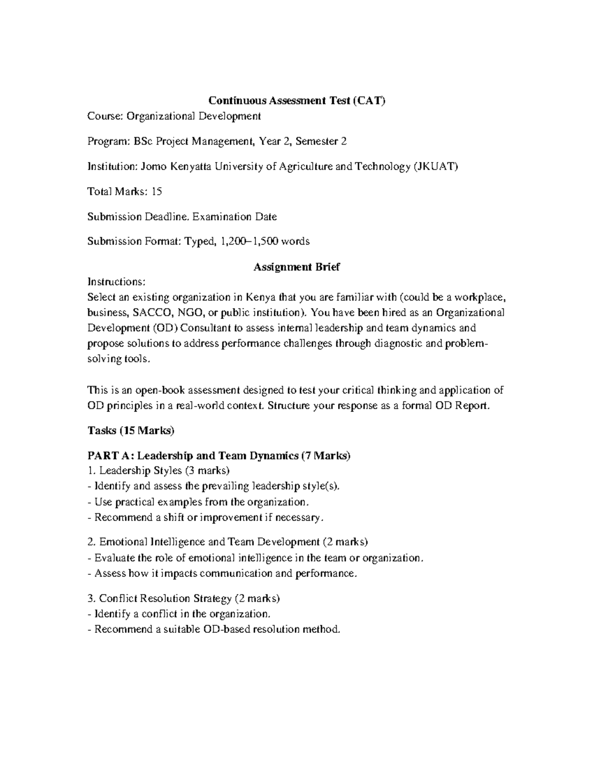OD CAT Assignment: Leadership & Team Dynamics Analysis in Kenya - Studocu