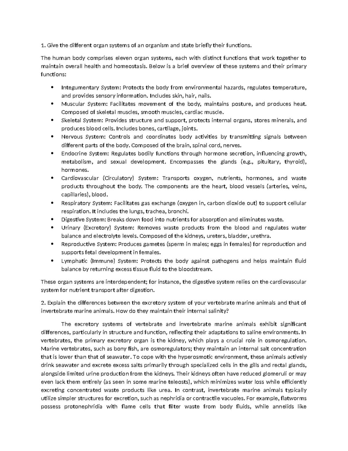 FIS122 Written Assignment - Give the different organ systems of an ...