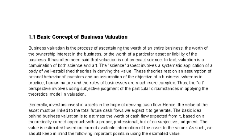 Valuation Methods: Chapter 1 Overview and Key Concepts - Studocu
