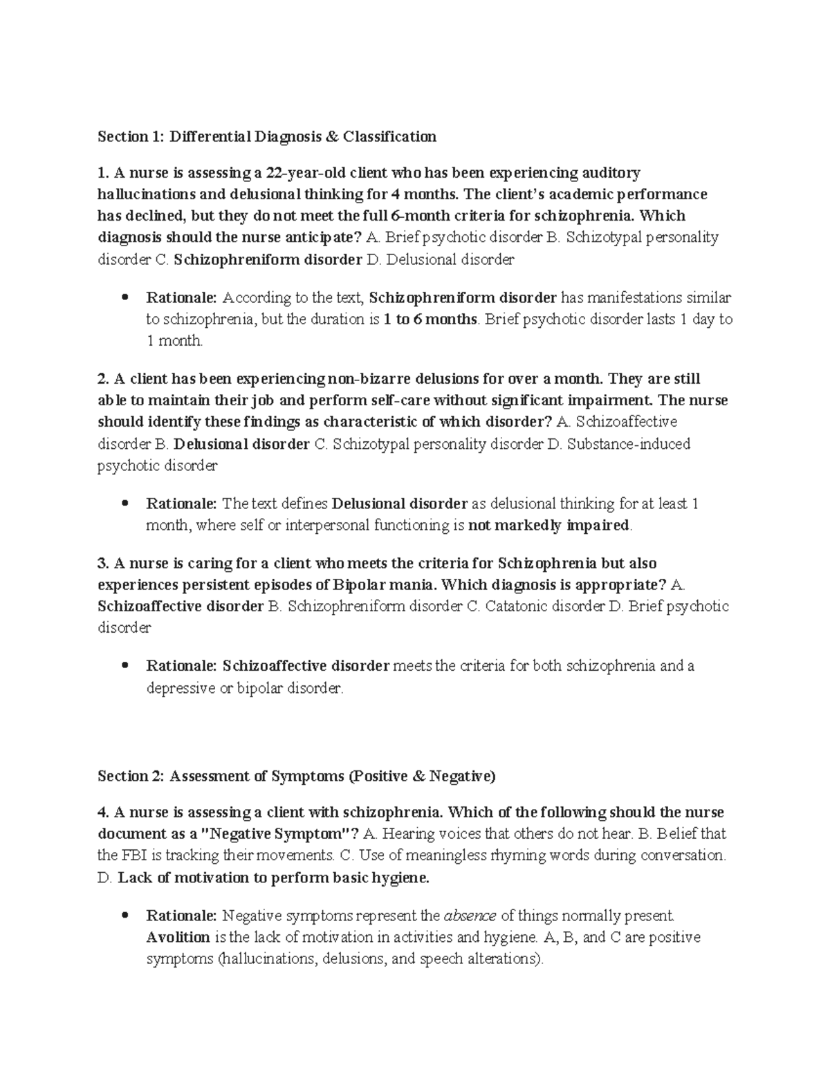 Chapter 15 ATI - Practice on Schizophrenia Spectrum Disorders - Studocu
