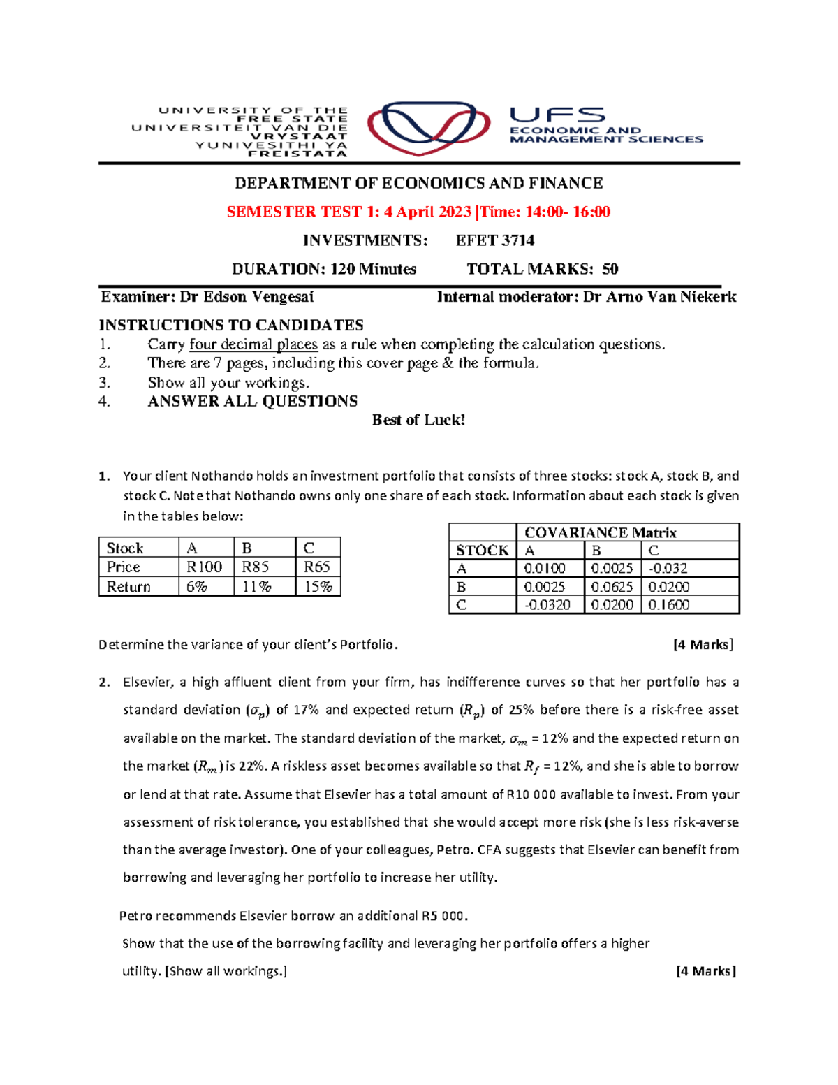Semester Test 1 - Question paper from previous year - DEPARTMENT OF ...