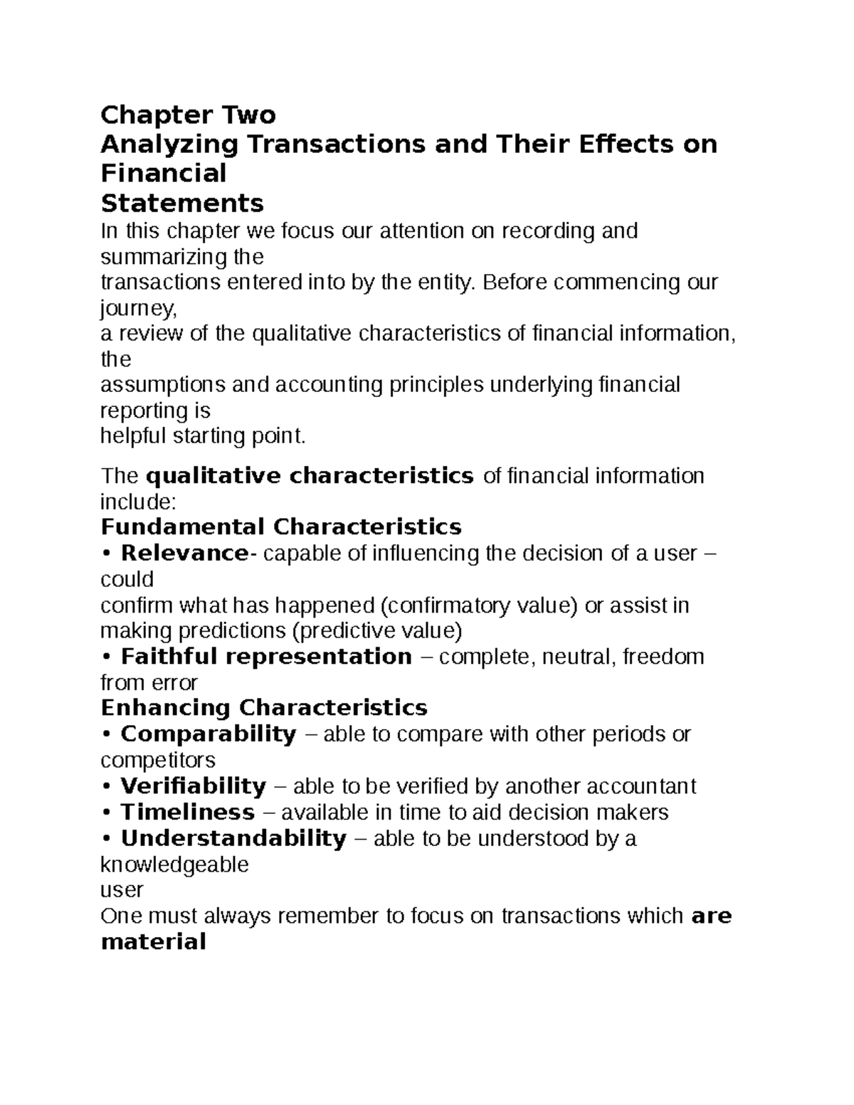 COMR 457: Chapter Two Notes on Analyzing Transactions & Financial ...