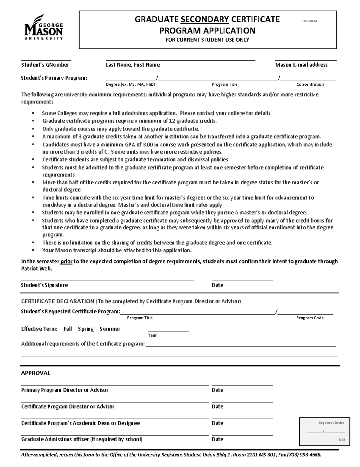 Graduate Certificate Program Application (GSCA) for Current Students ...