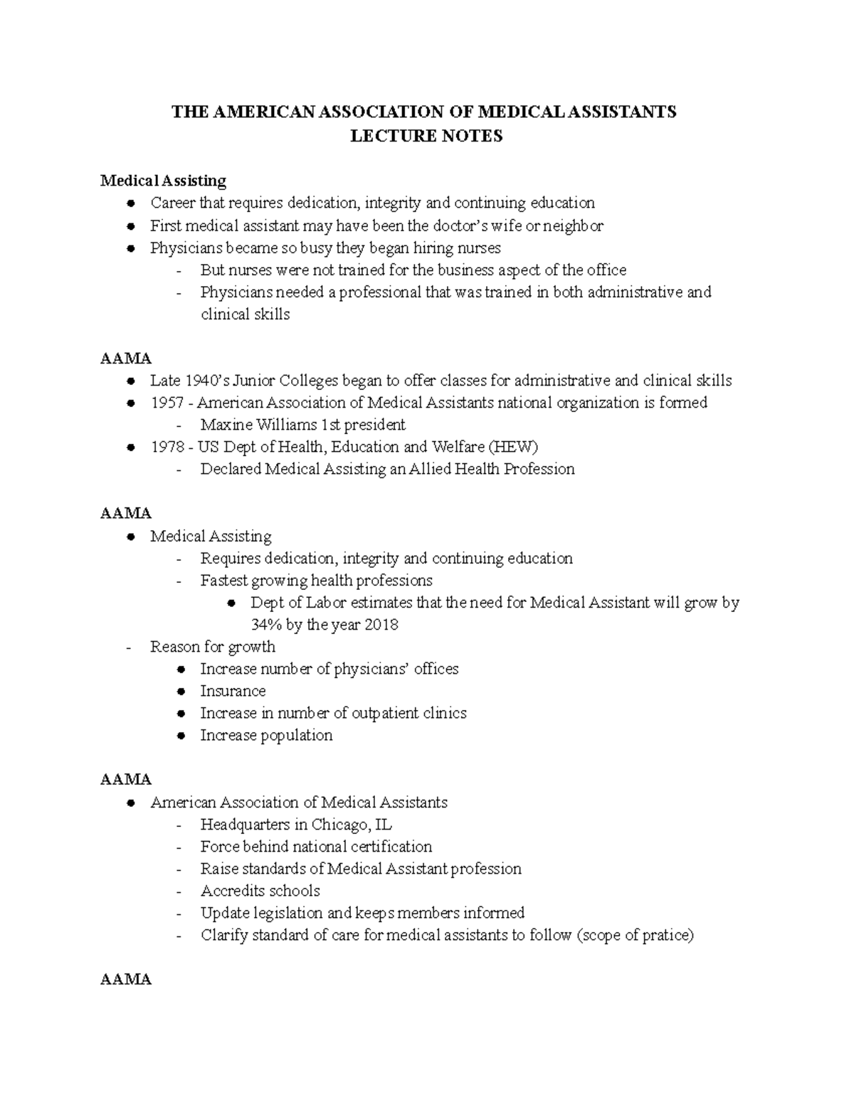 AAMA Lecture Notes: Key Personal Attributes in Medical Assisting - Studocu