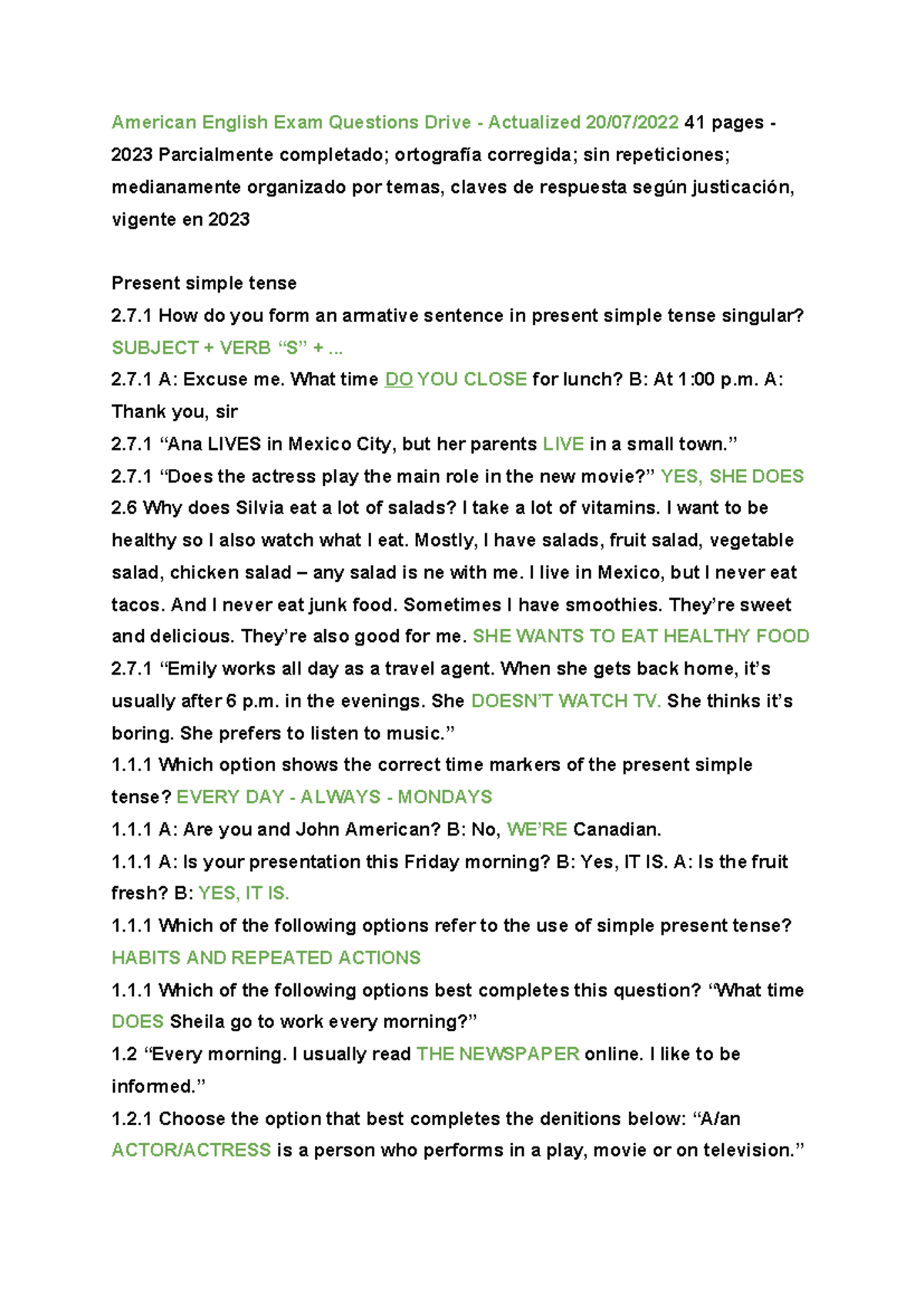 Final English Exam Questions Review - Course Code: PRE 2023 - Studocu
