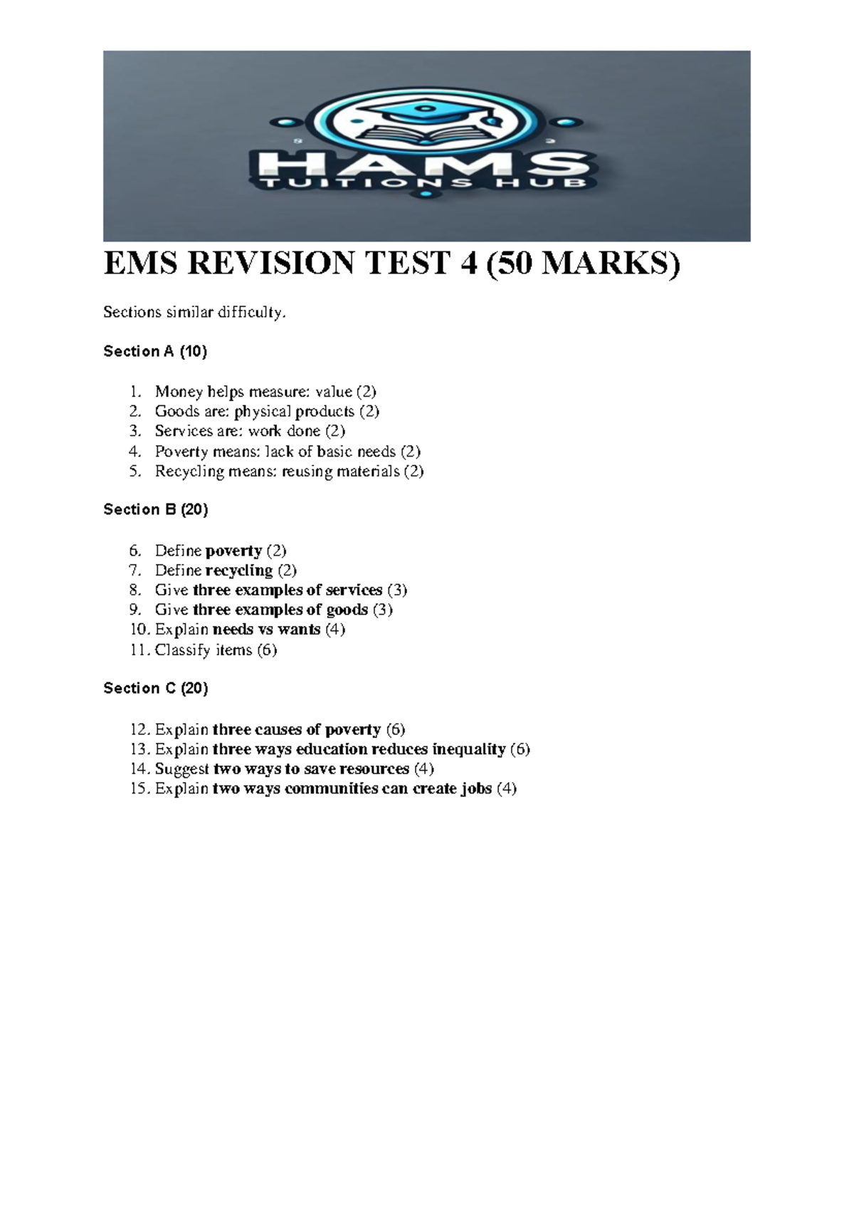 EMS REVISION TEST 4 - Key Notes and Concepts - Studocu