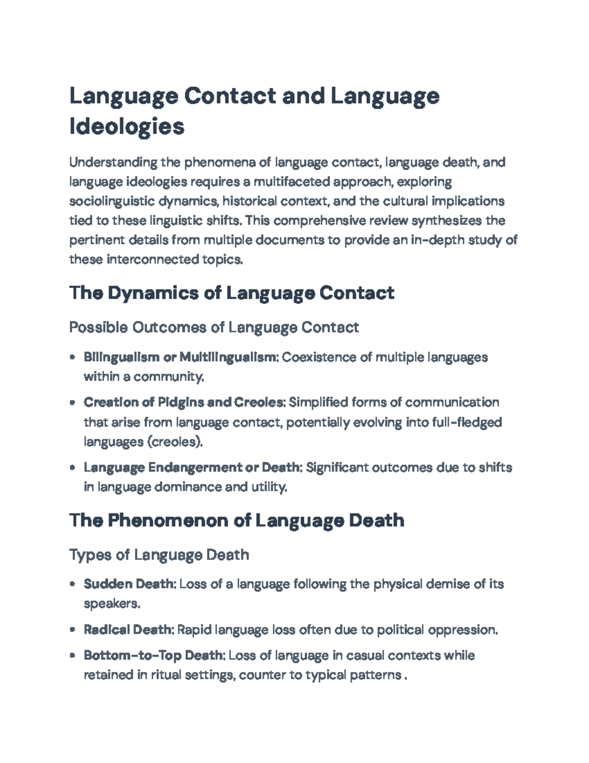 Language Contact, Death, and Ideologies: A Comprehensive Review ...
