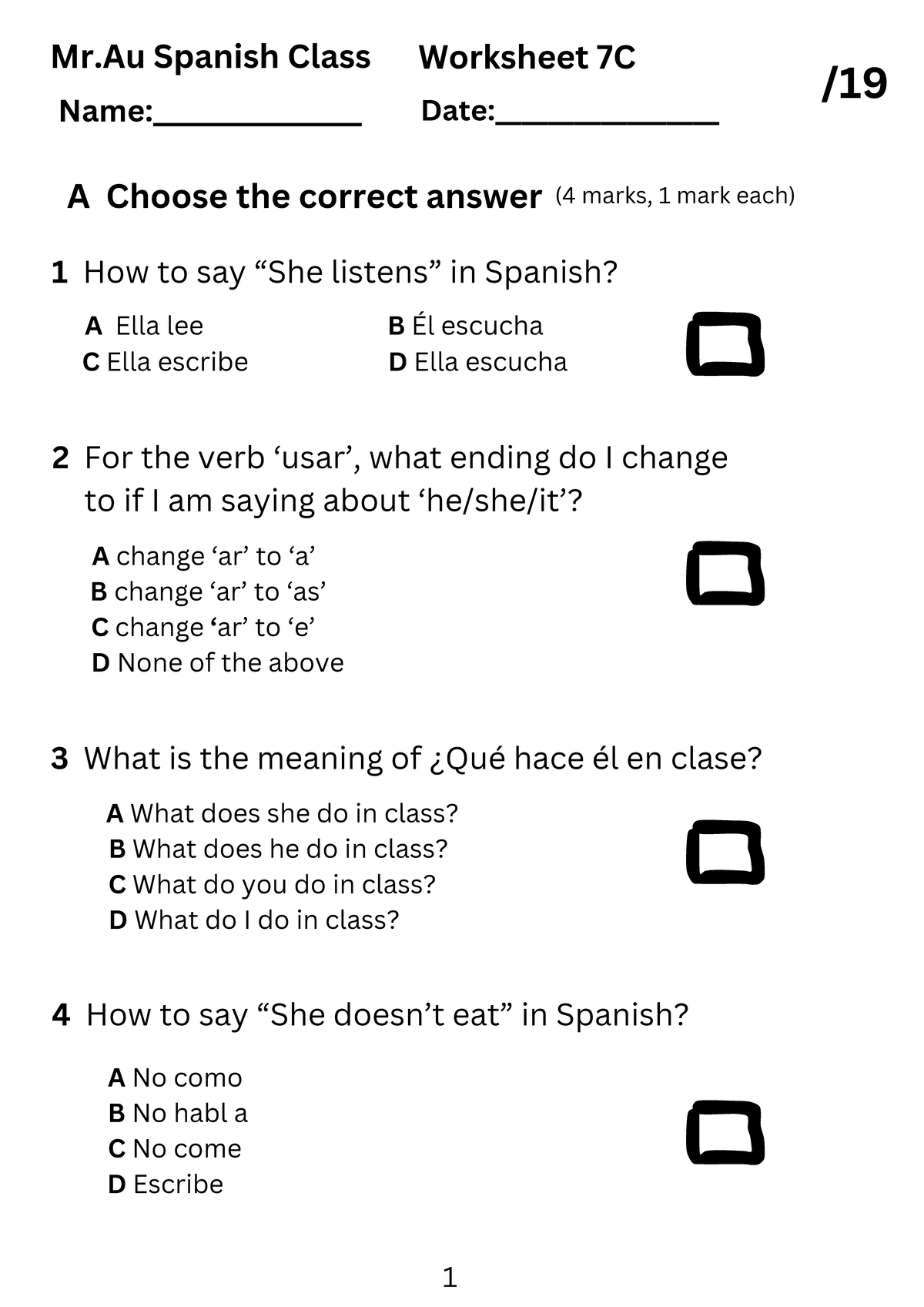 Spanish 7C Class Worksheet: Questions & Answers Guide - Studocu