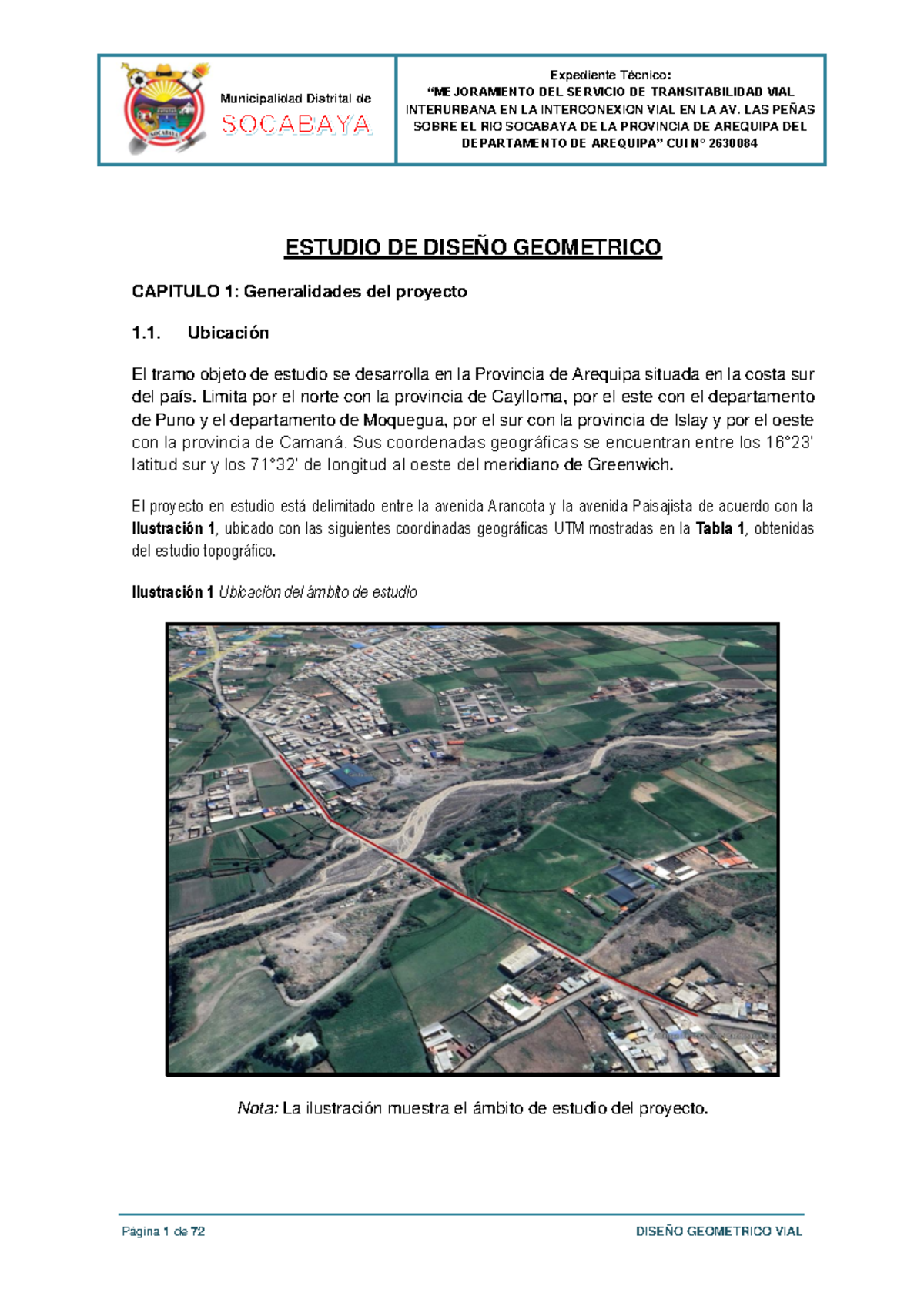 Diseño Geométrico Vial: Expediente Técnico CUI 2630084 - Capítulo 1 - Document Preview