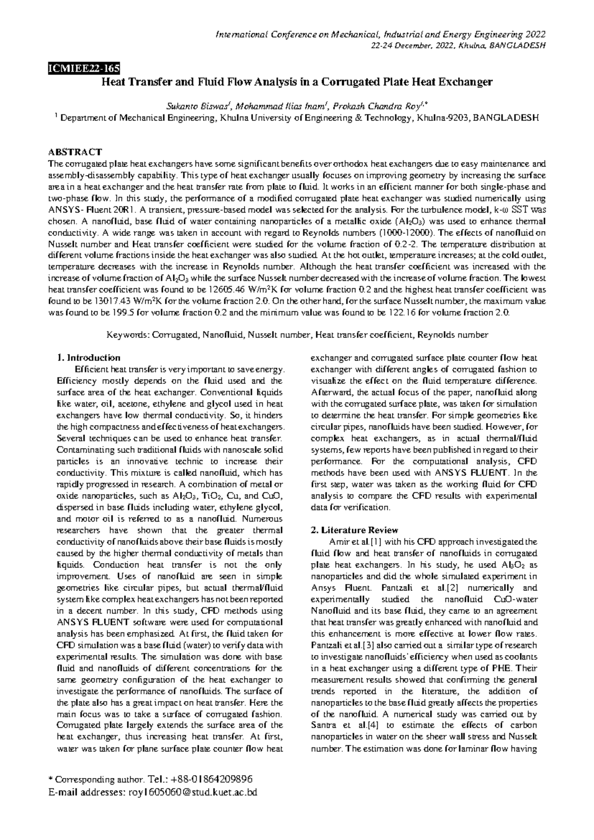 Heat Transfer & Fluid Flow Analysis in a Corrugated Plate Heat ...