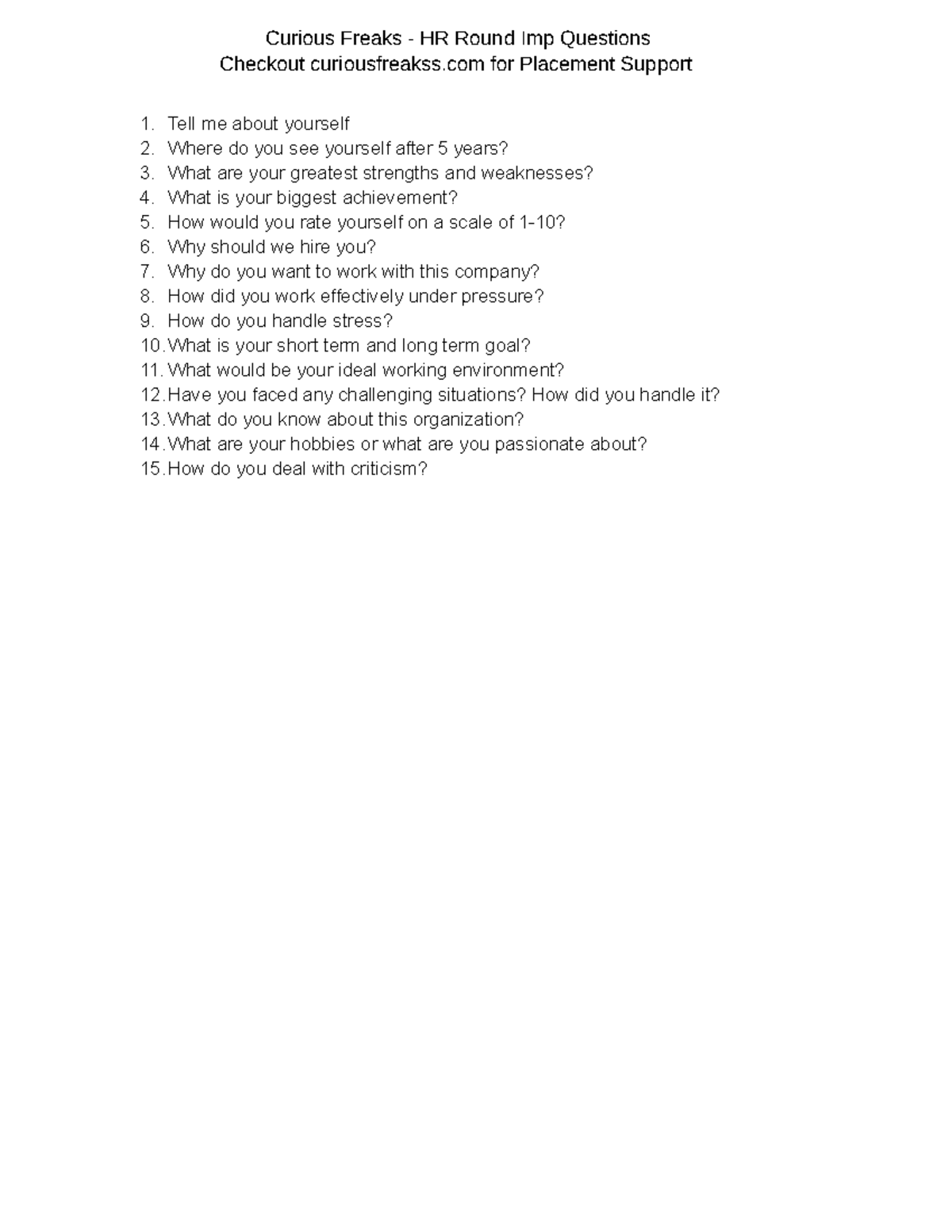 HR Round Interview Prep: Key Questions for Success - Studocu