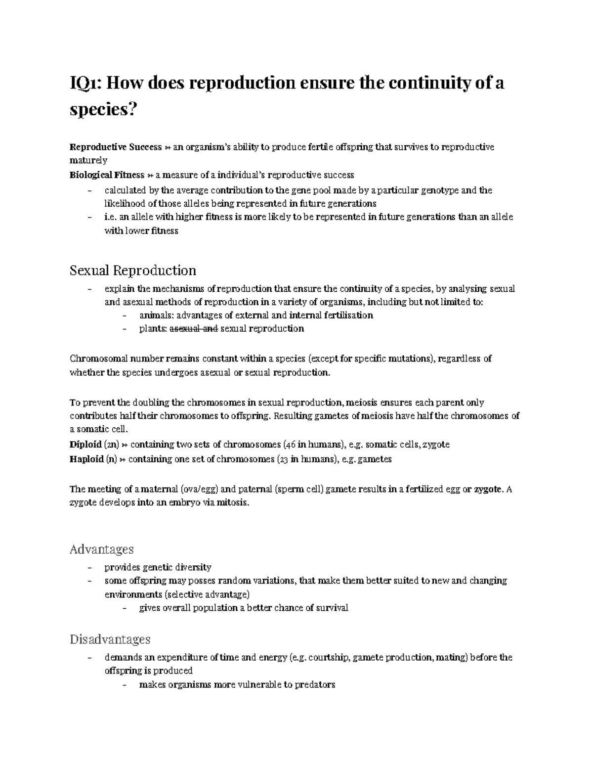 YEAR 12 Biology Mod 5: Reproduction and Genetic Continuity - Studocu