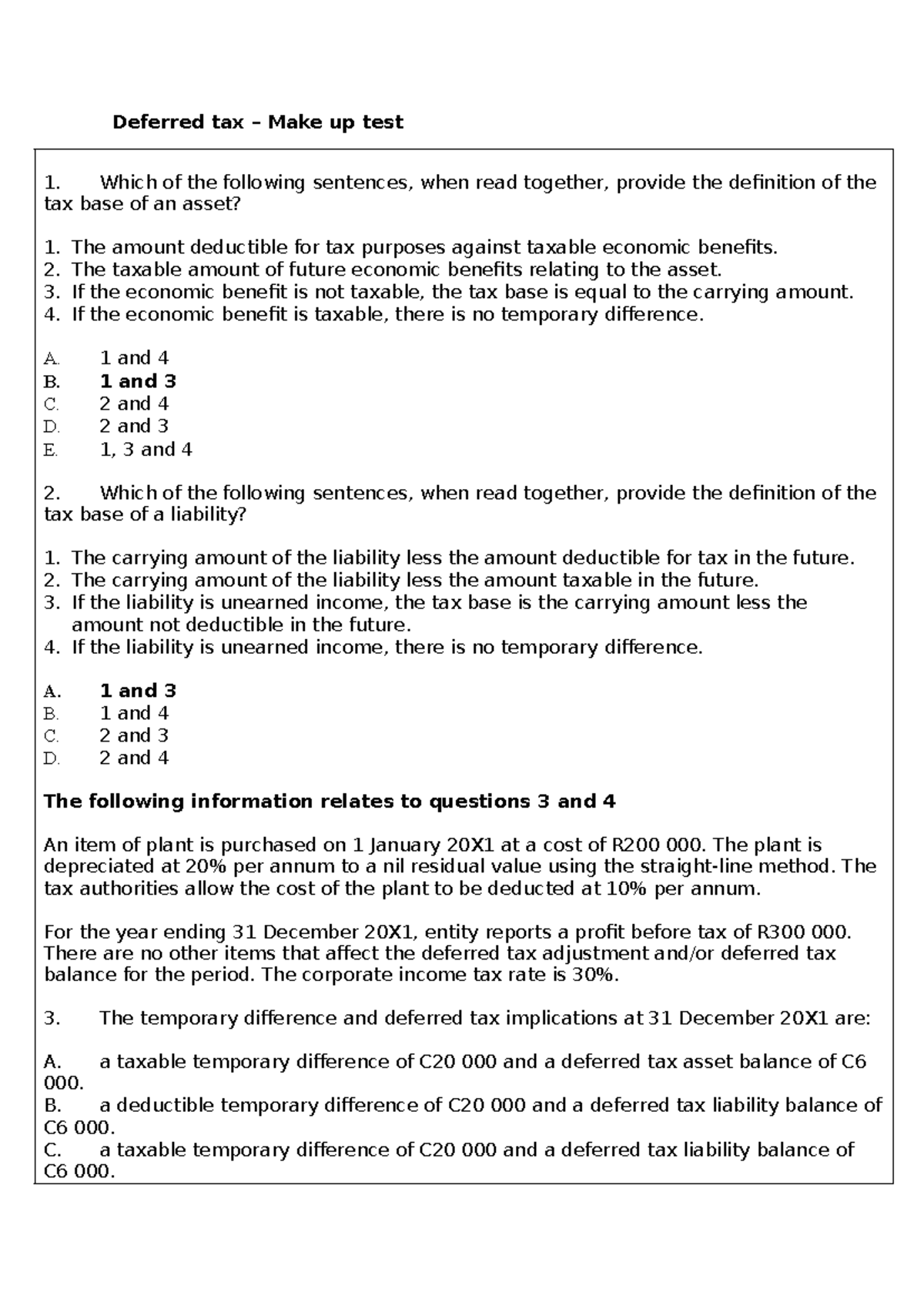 Deferred Tax Concepts: Make-Up Test 1 (ACC 101) - Studocu