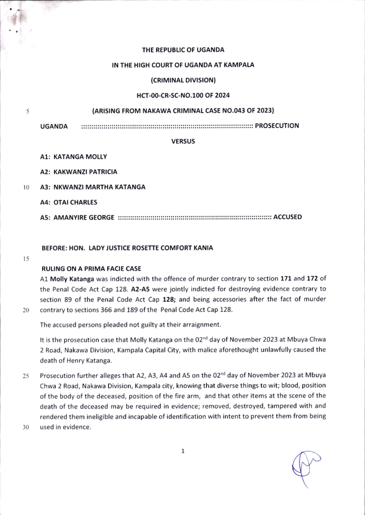 Uganda v Katanga Molly & Others: High Court Ruling on Murder Case 2026 ...
