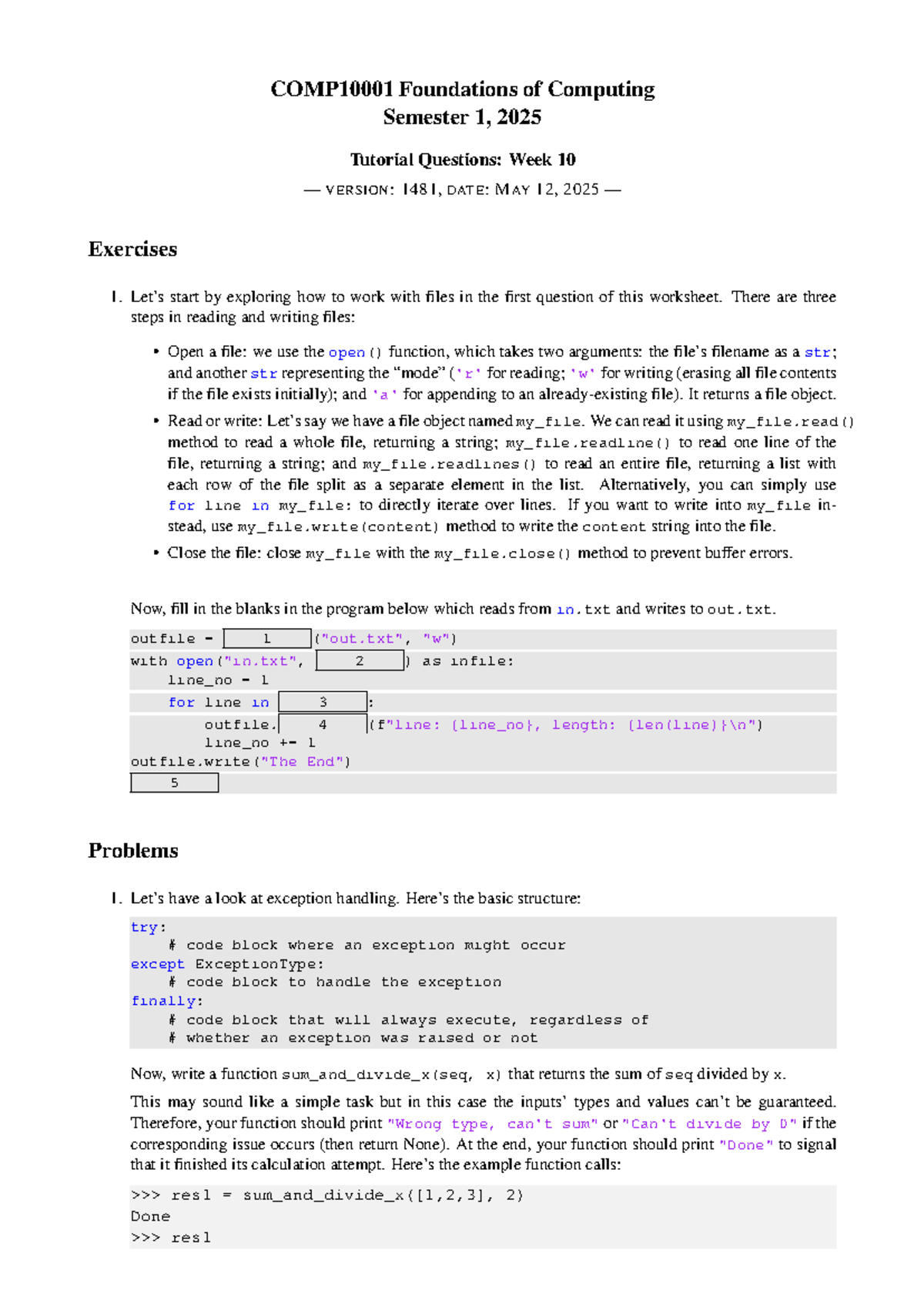 Foundations of Computing COMP10001 Week 10 Tutorial Questions - Studocu