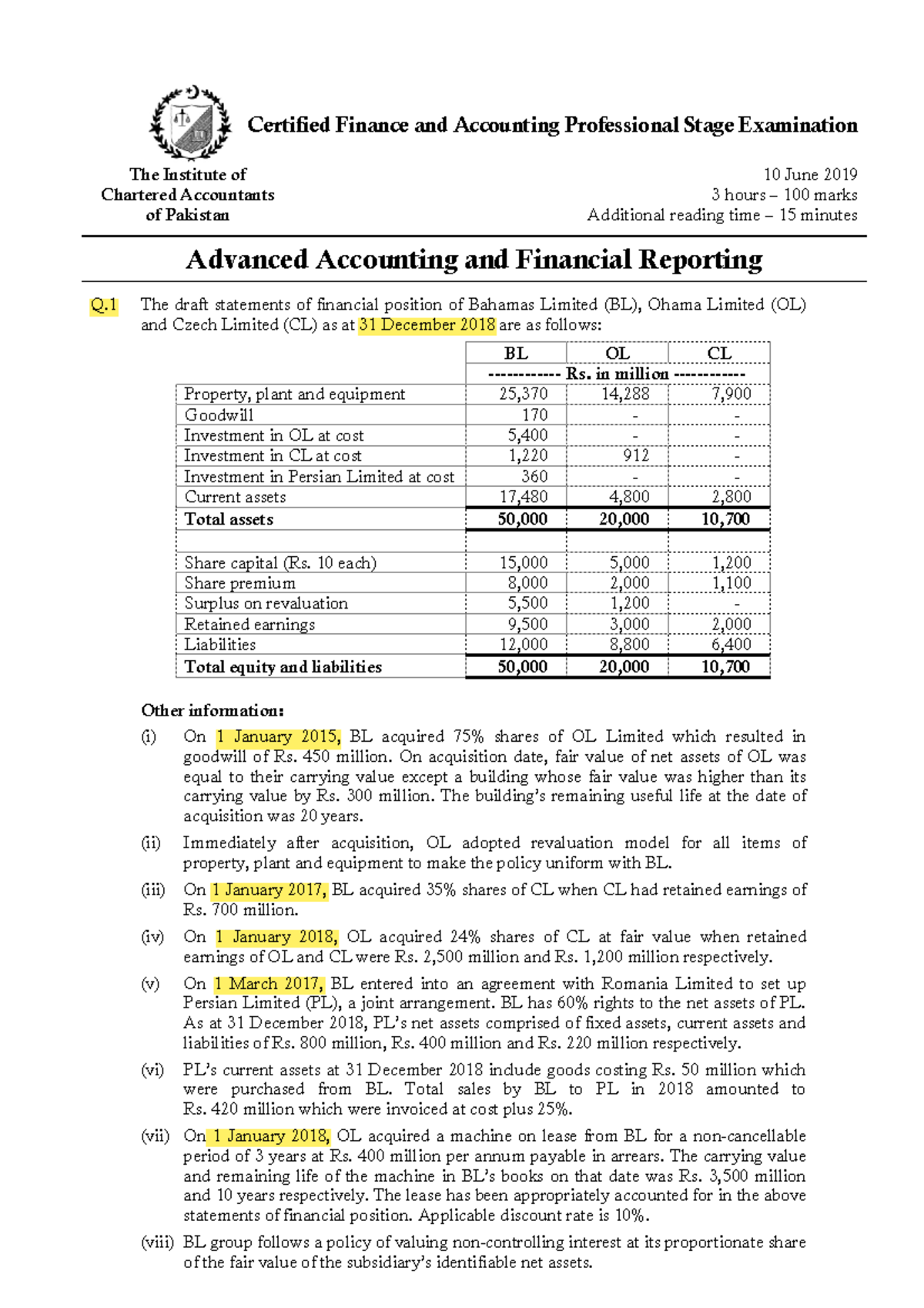 Advanced Accounting and Financial Reporting Past Papers (2019) - Studocu