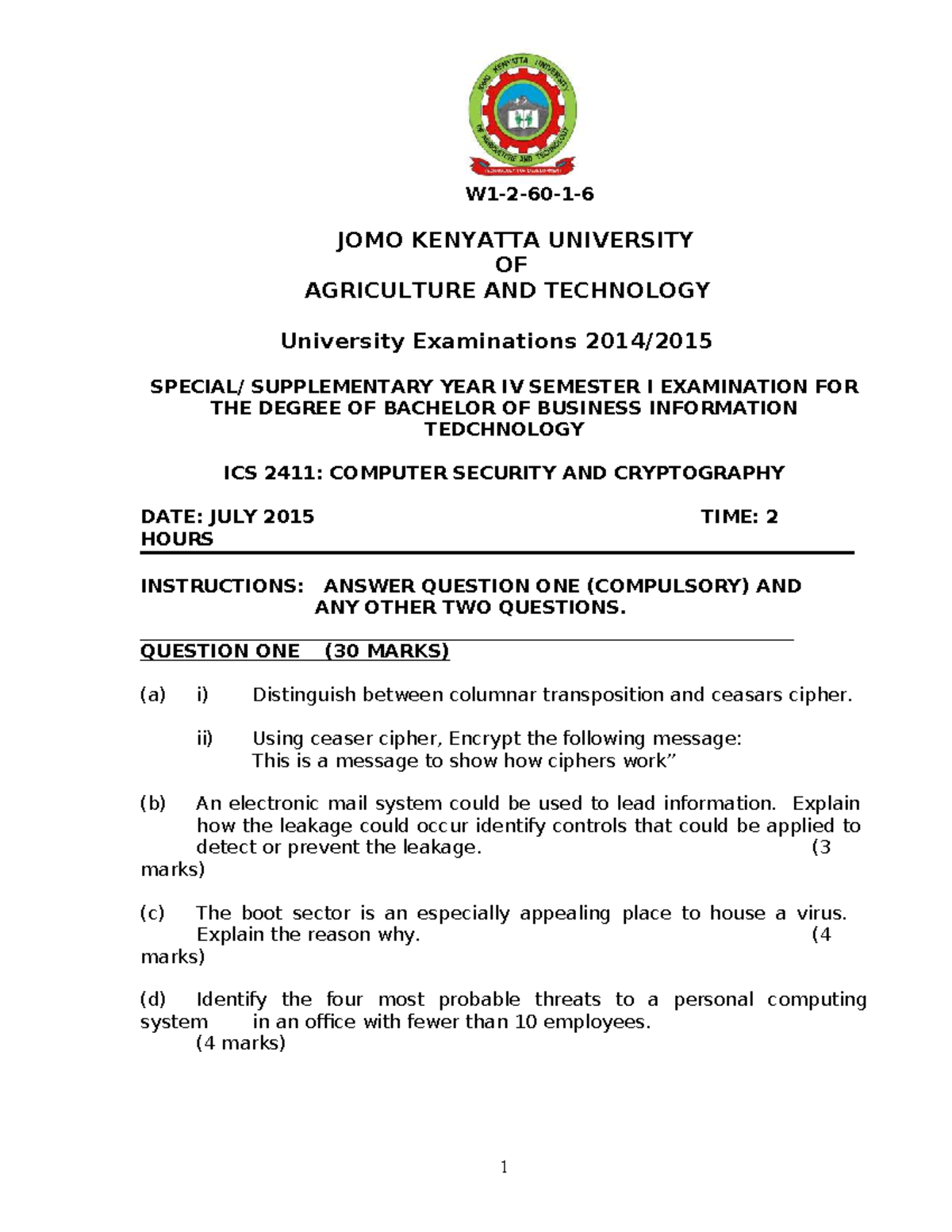 ICS 2411: Computer Security & Cryptography Supplementary Exam Notes ...