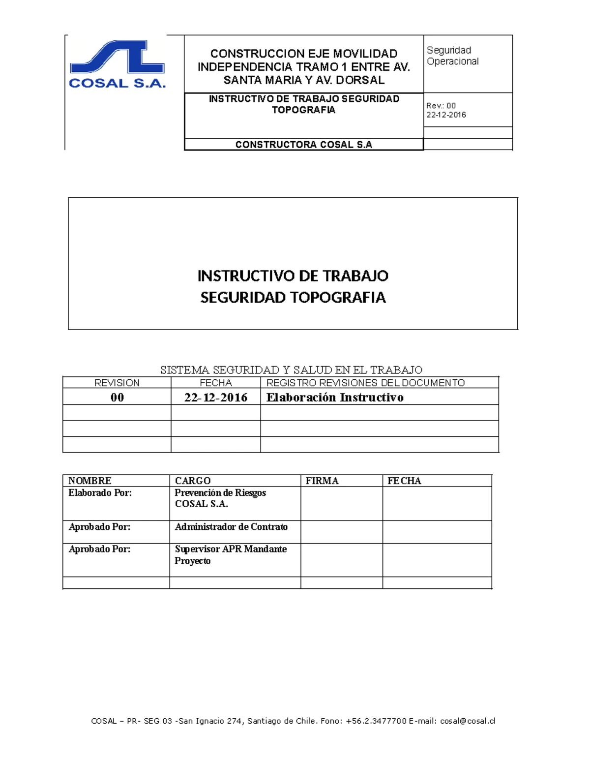 Procedimiento de Trabajo Seguro para Choferes y Operadores - COSAL ...