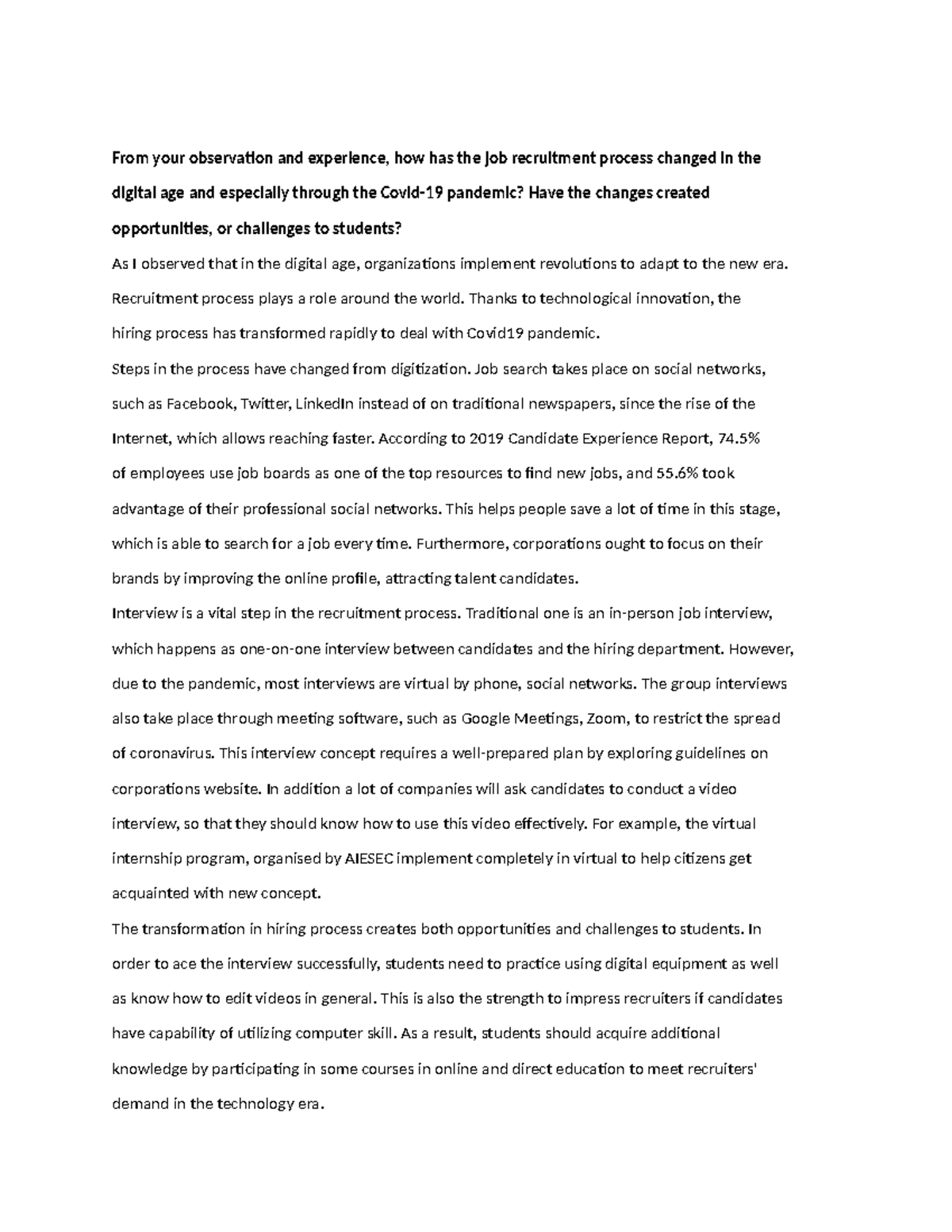 Bc Final note Â - From your observation and experience, how has the job ...