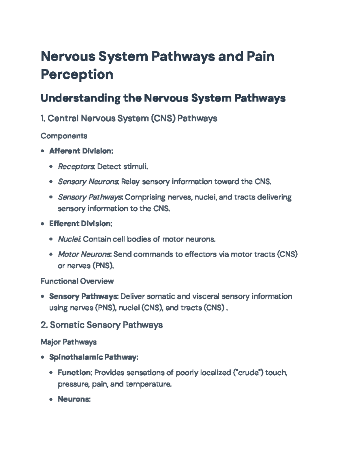 Nervous System Pathways and Pain Perception: Overview and Disorders ...