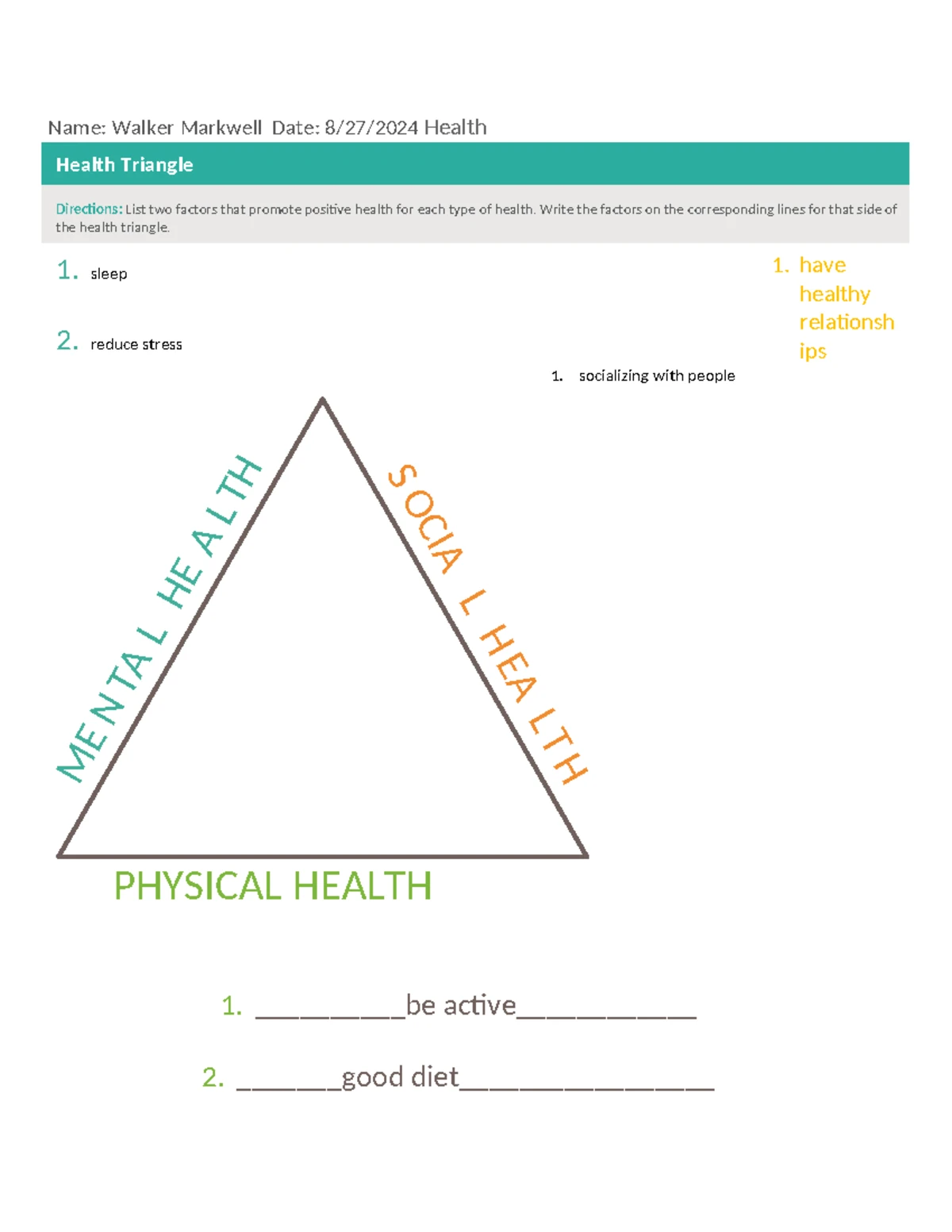 Strengthen Your Health Show It LO1 Worksheet - Name