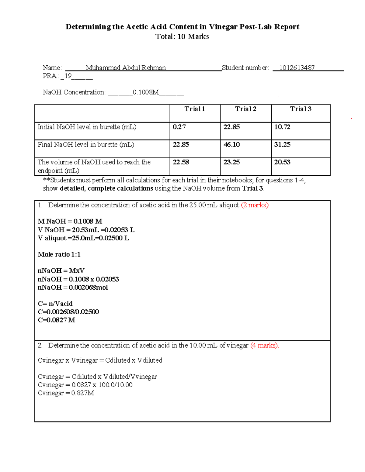 Post Lab 2 Report: Acetic Acid Content in Vinegar Analysis - Studocu