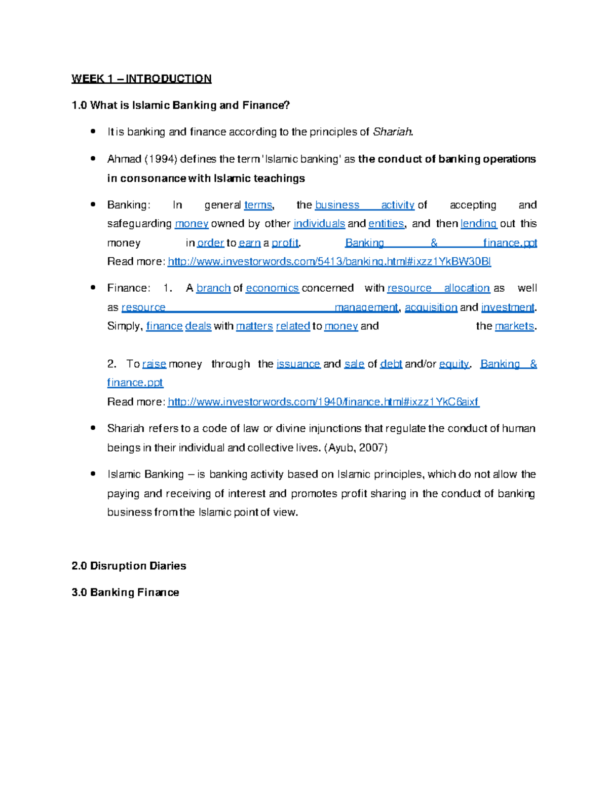 Ibf Notes Week 1 Introduction 1 What Is Islamic Banking And Finance