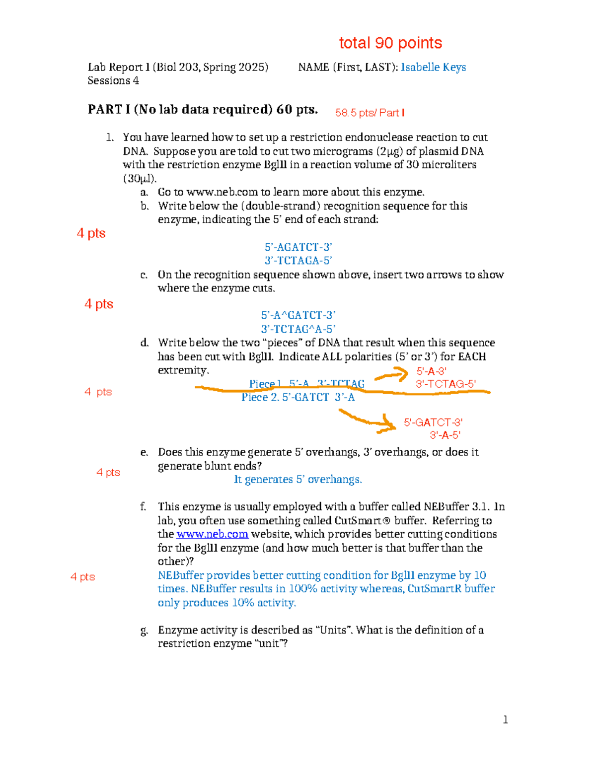 BIOL 203 Lab Report I (Spring 2025) - Total 90 Points Evaluation - Studocu