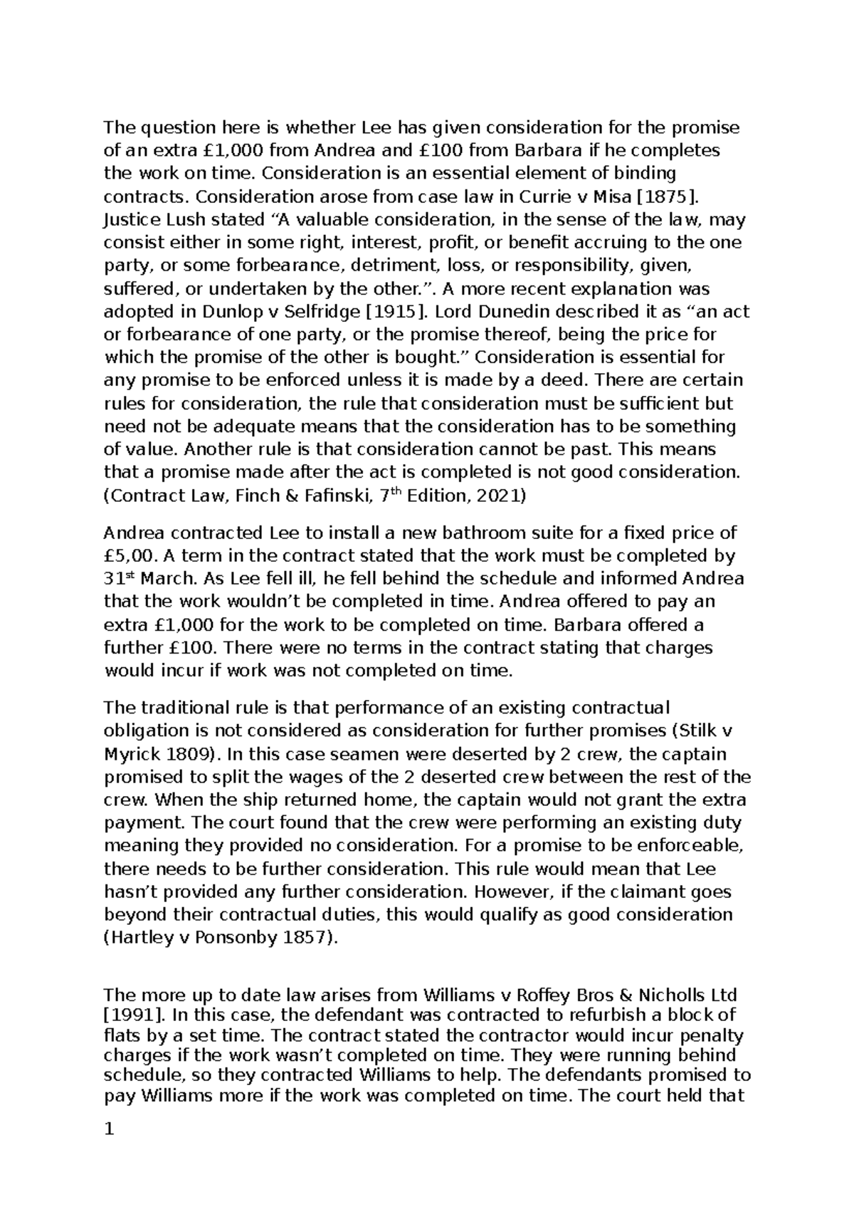 Contract Law Exam Notes: Consideration and Enforceability (2122) - Document Preview