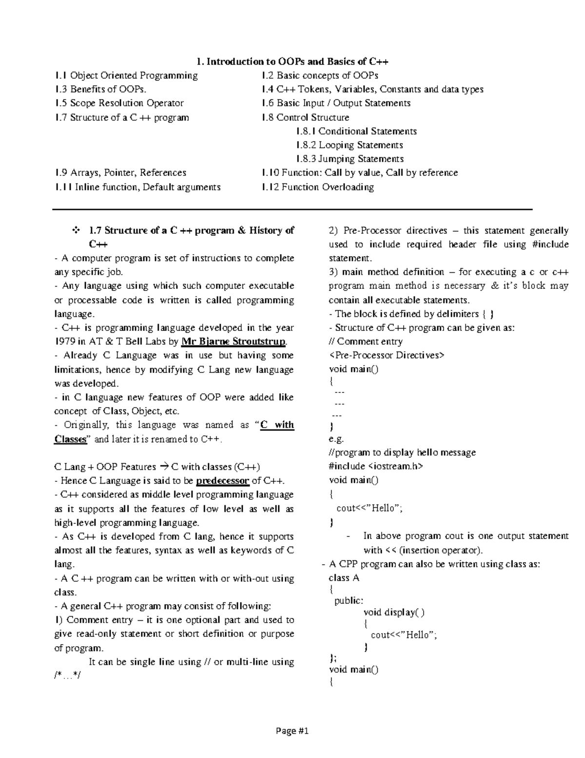 CPP Chap-1-b - study material - 1. Introduction to OOPs and Basics of ...