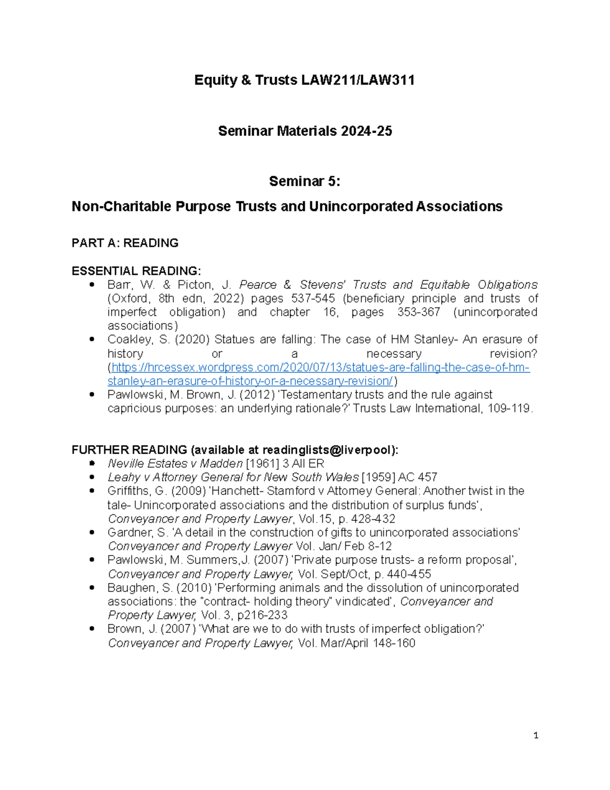 Equity Trusts Seminar 5: Purpose Trusts & Unincorporated Associations ...