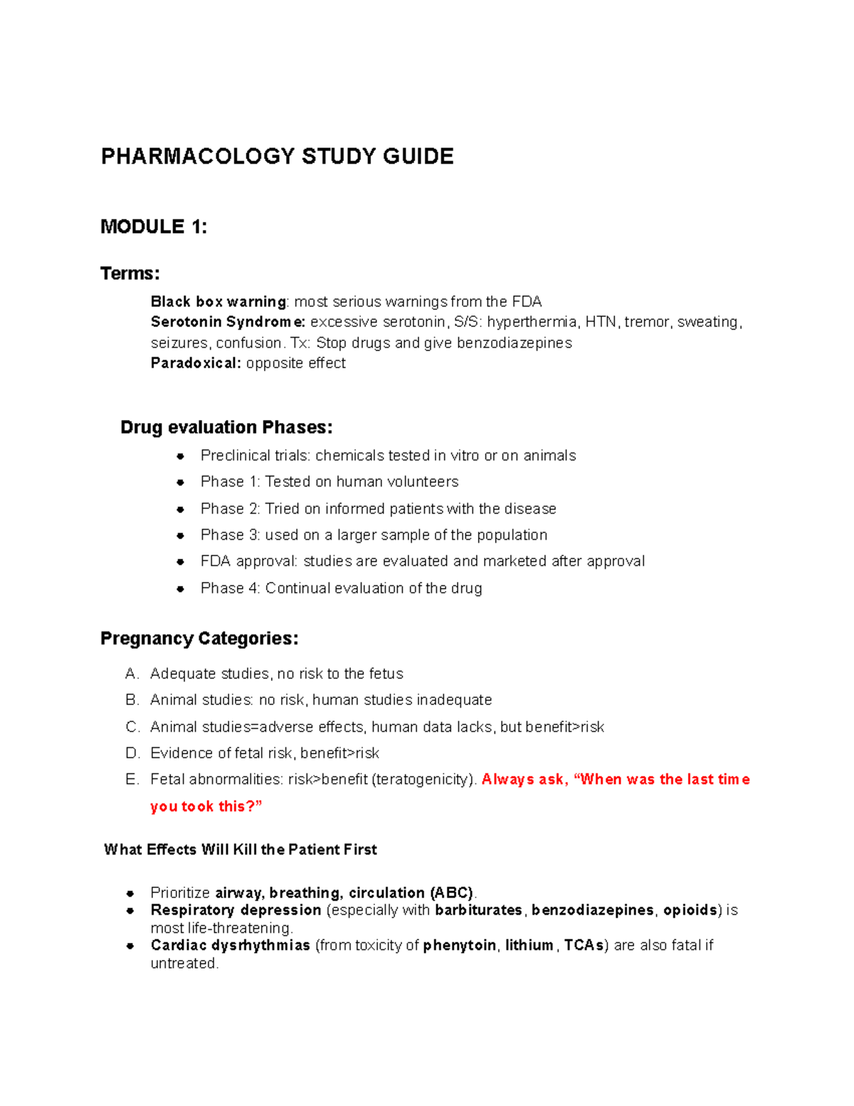 PHARMACOLOGY STUDY GUIDE MODULE 1 & 2: Key Concepts and Terms - Studocu