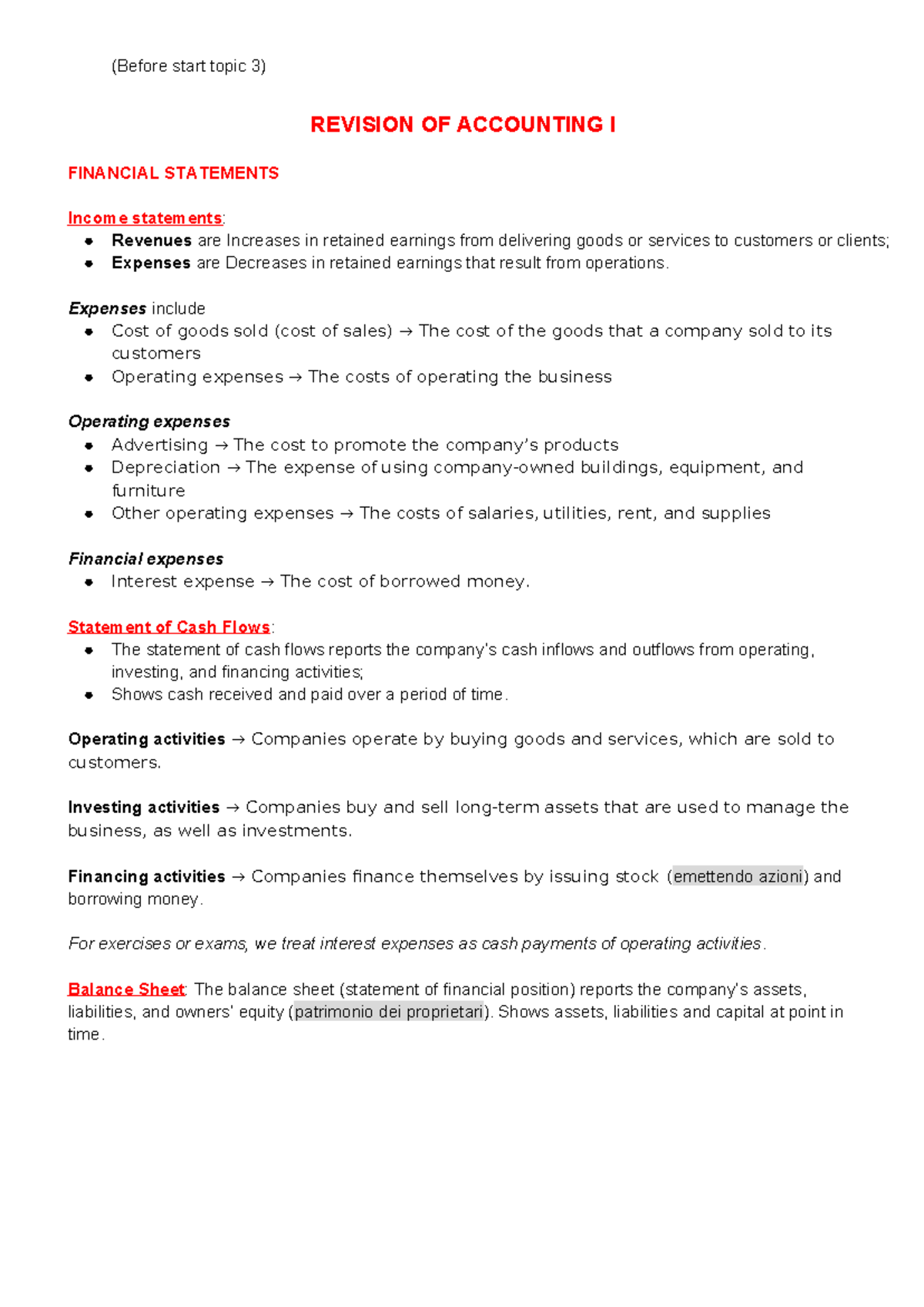 Revision of Accounting I: Financial Statements Overview - Studocu