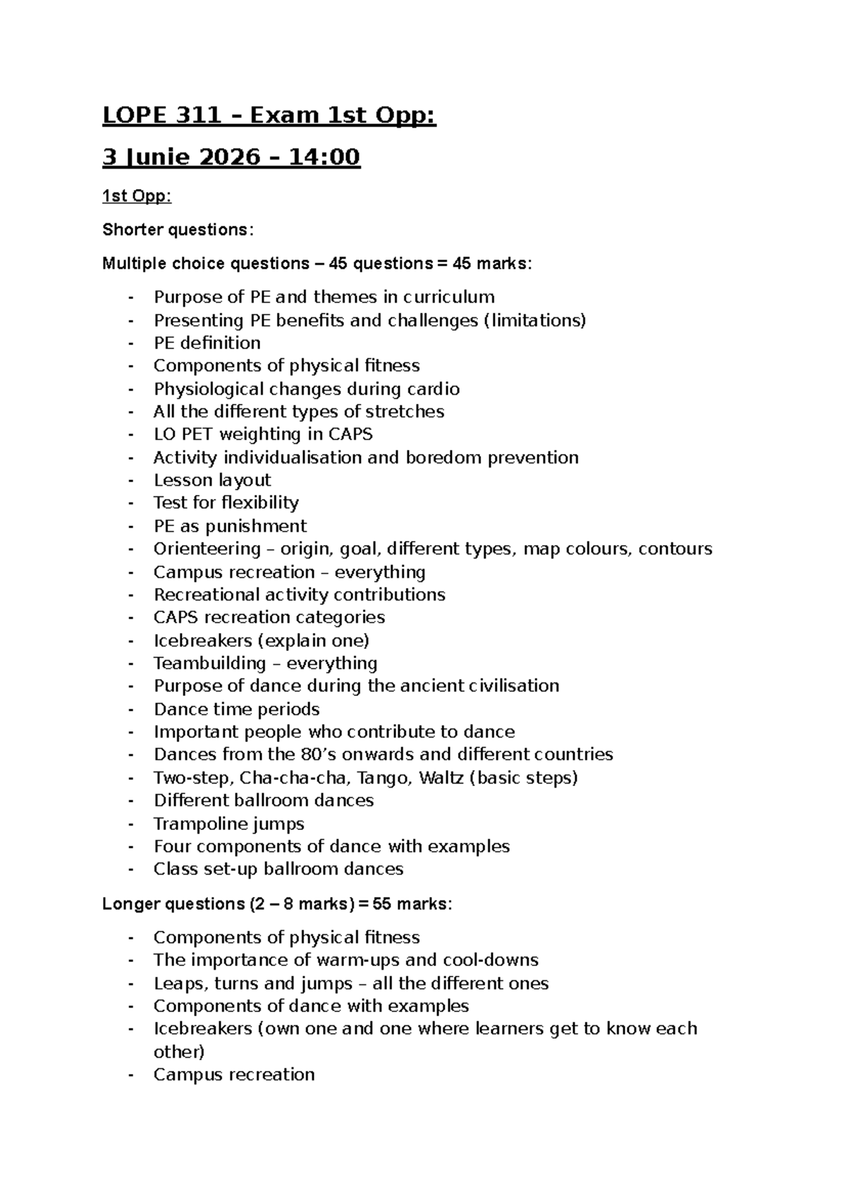 LOPE 311 Exam Study Guide: 1st Opp, 3 Jun 2026 - Studocu