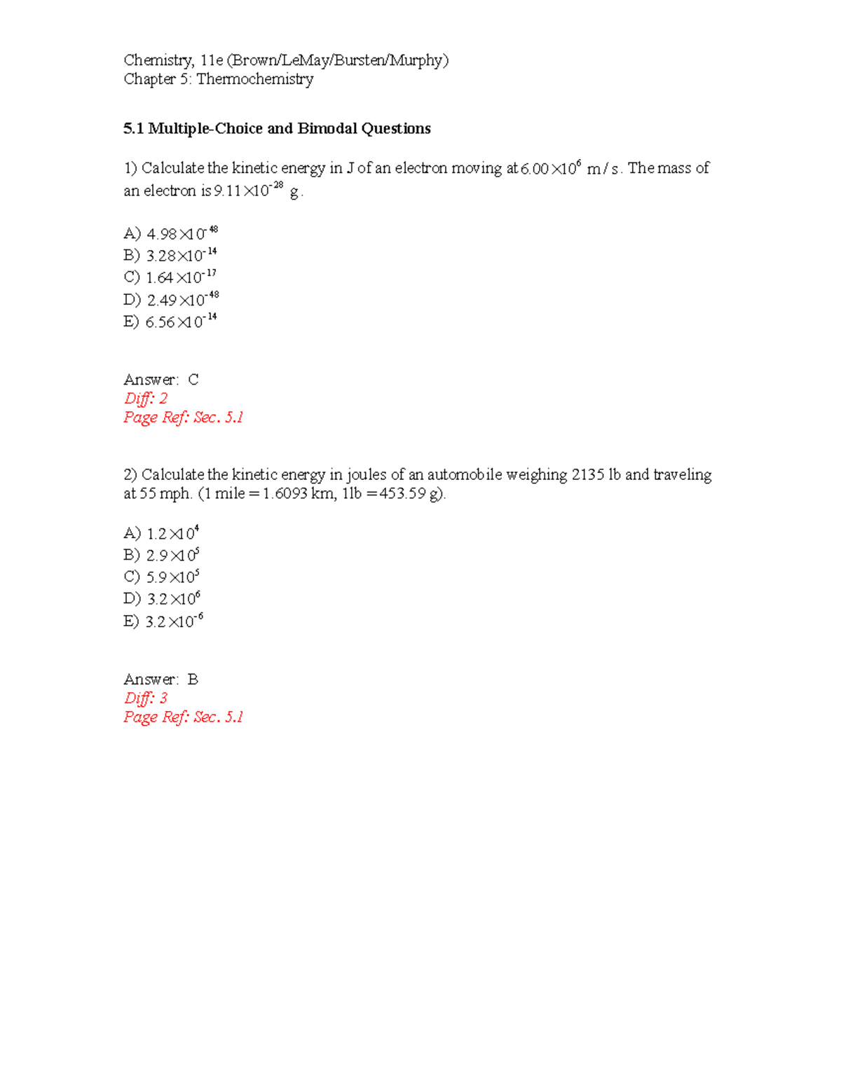 Ch05 Testbank - Chemistry test bank chapter 5 - Chemistry, 11e (Brown ...