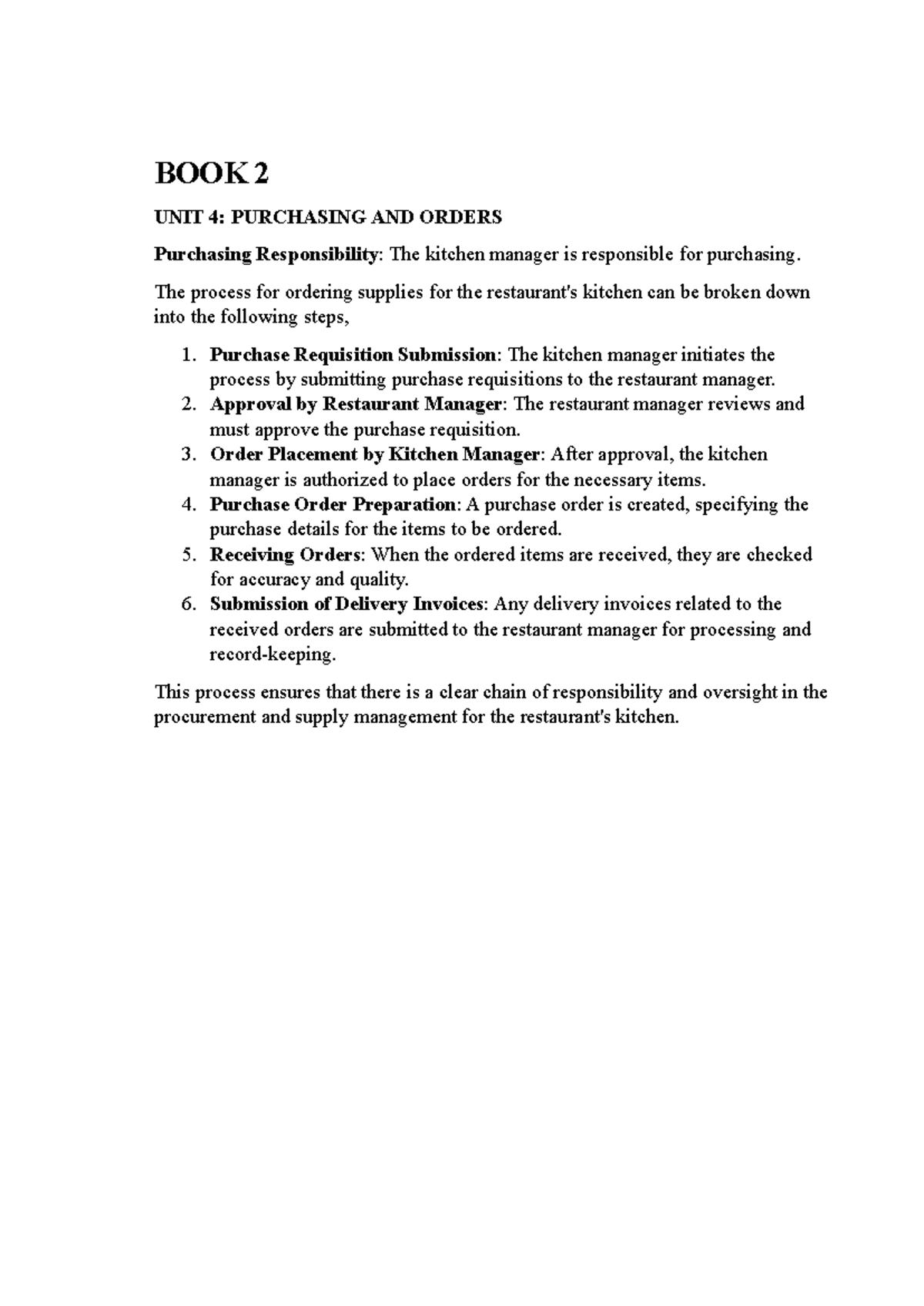 BOOK 2 - UNIT 4: Purchasing and Orders Process Overview - Studocu