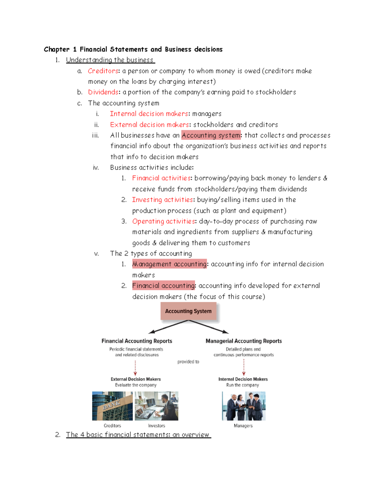 Chapter 1: Financial Statements & Business Decisions Overview - Studocu