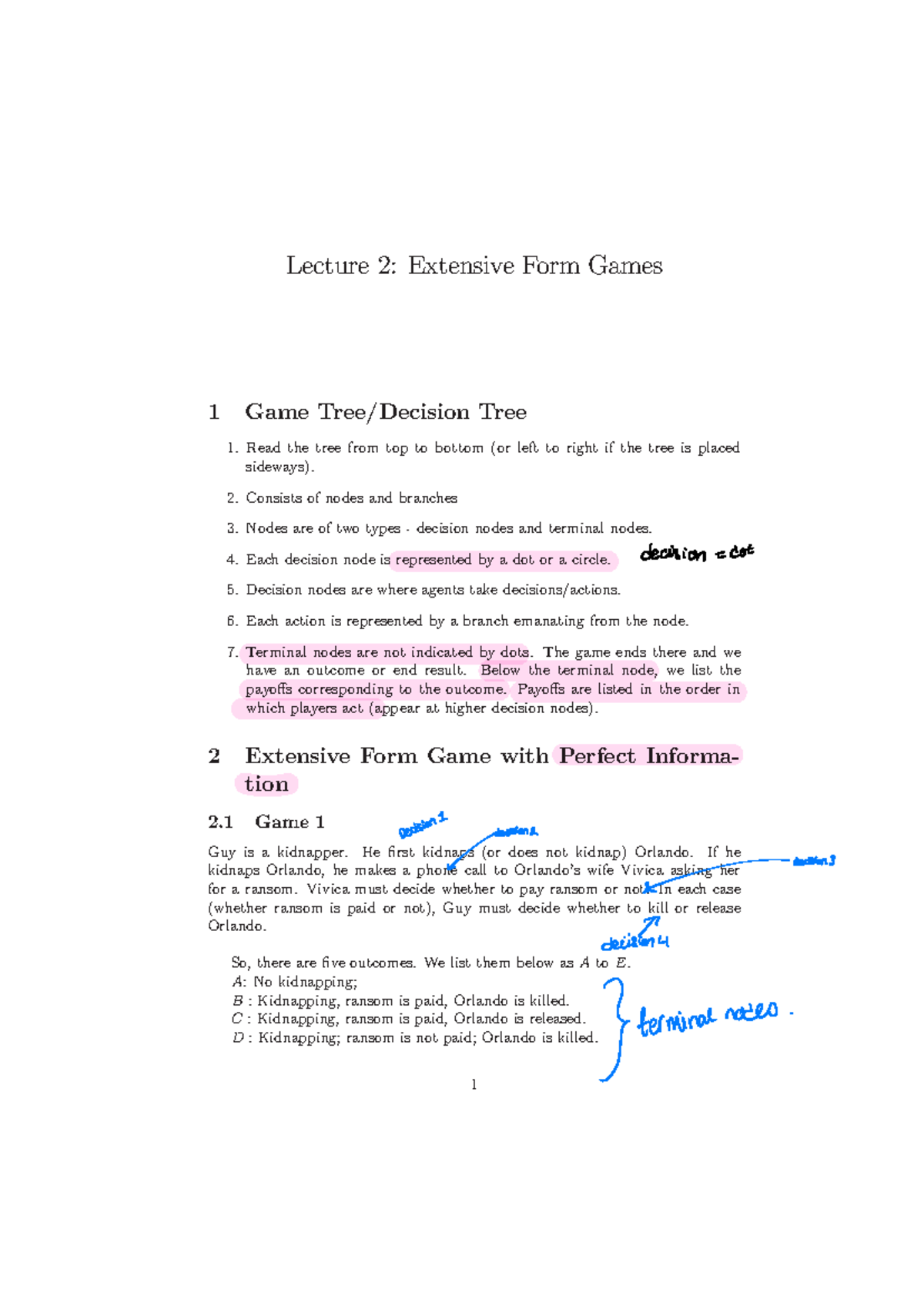Lecture 2 game theory - Lecture 2: Extensive Form Games September 20 ...