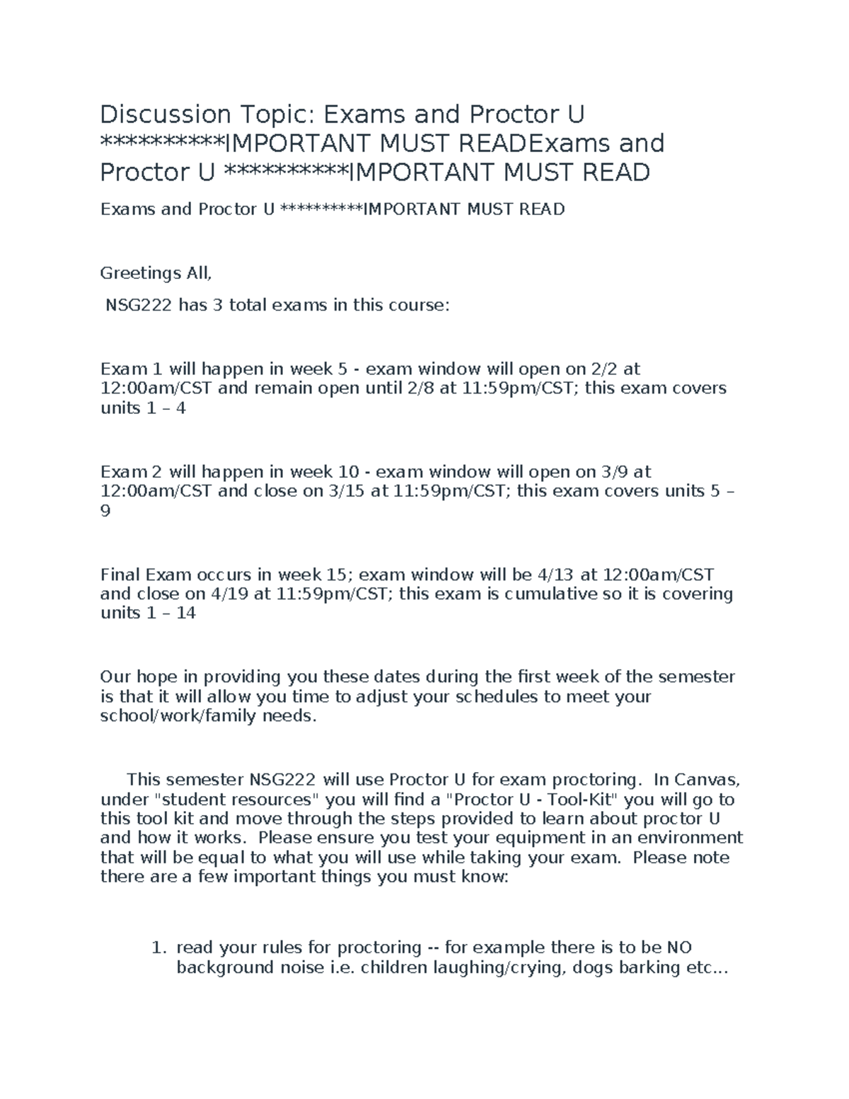 Exams Overview and Proctor U Guidelines for Course XXXXXX - Studocu