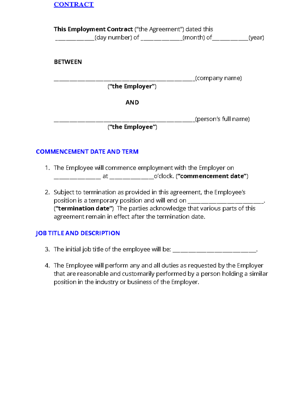 Employment Contract Template for Assign #3 - Studocu