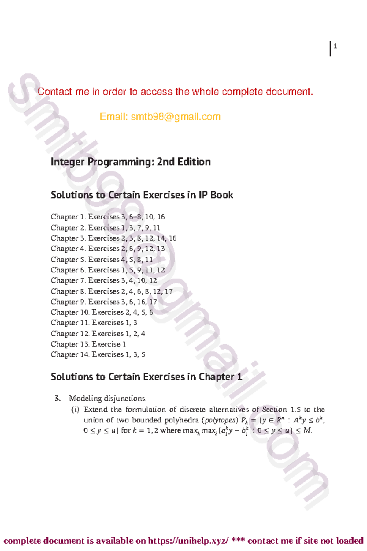Integer Programming (IP) – Solutions to Exercises (2nd Ed.) - Studocu