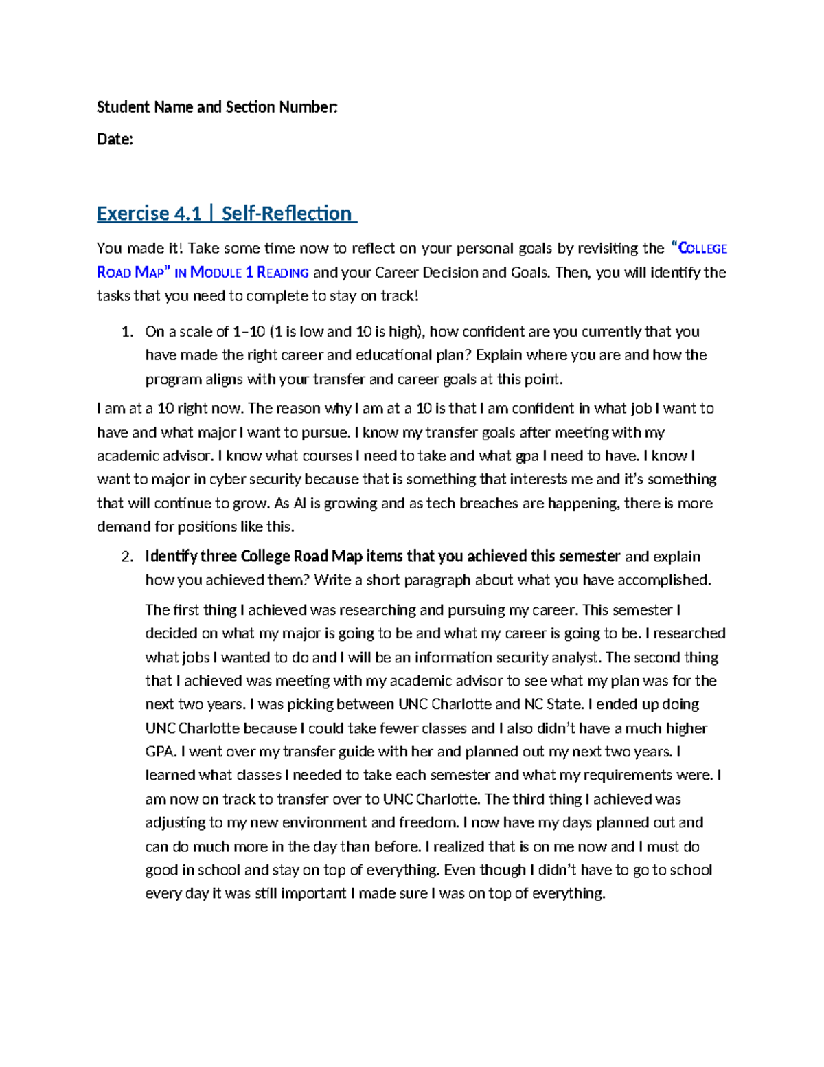 4 - 4.1 Computer Science Homework: Self-Reflection on Career Goals ...