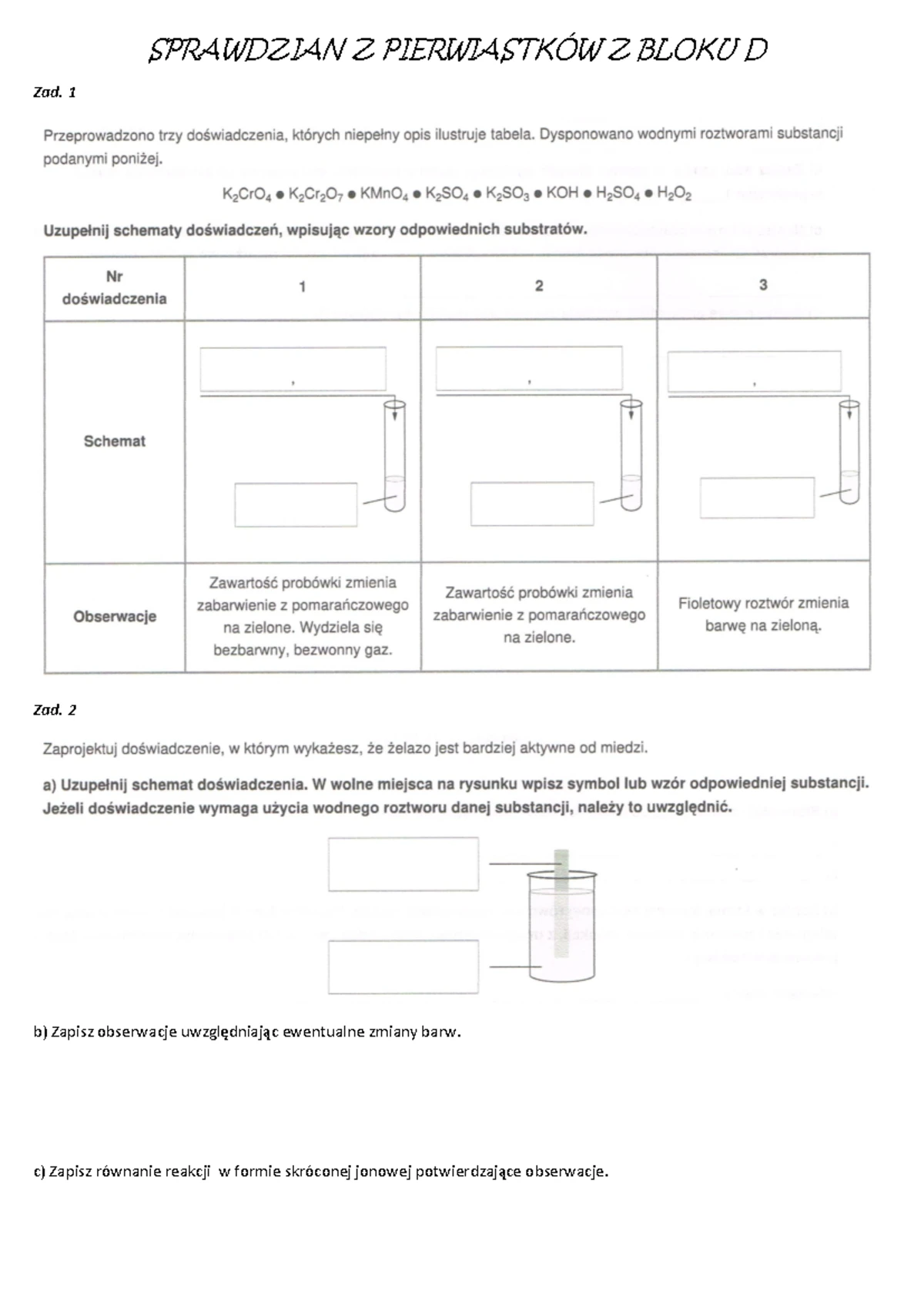 Kartkówka – wiązania chemiczne Test (z widoczną punktacją) - CNC10NLP