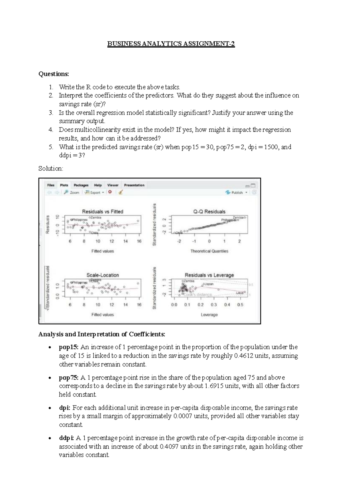 BA Assn 2 - Business Analytics Regression Analysis & Interpretation ...