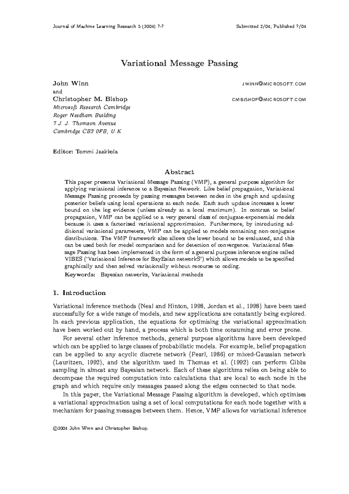 Variational message passing - Journal of Machine Learning Research 5 ...